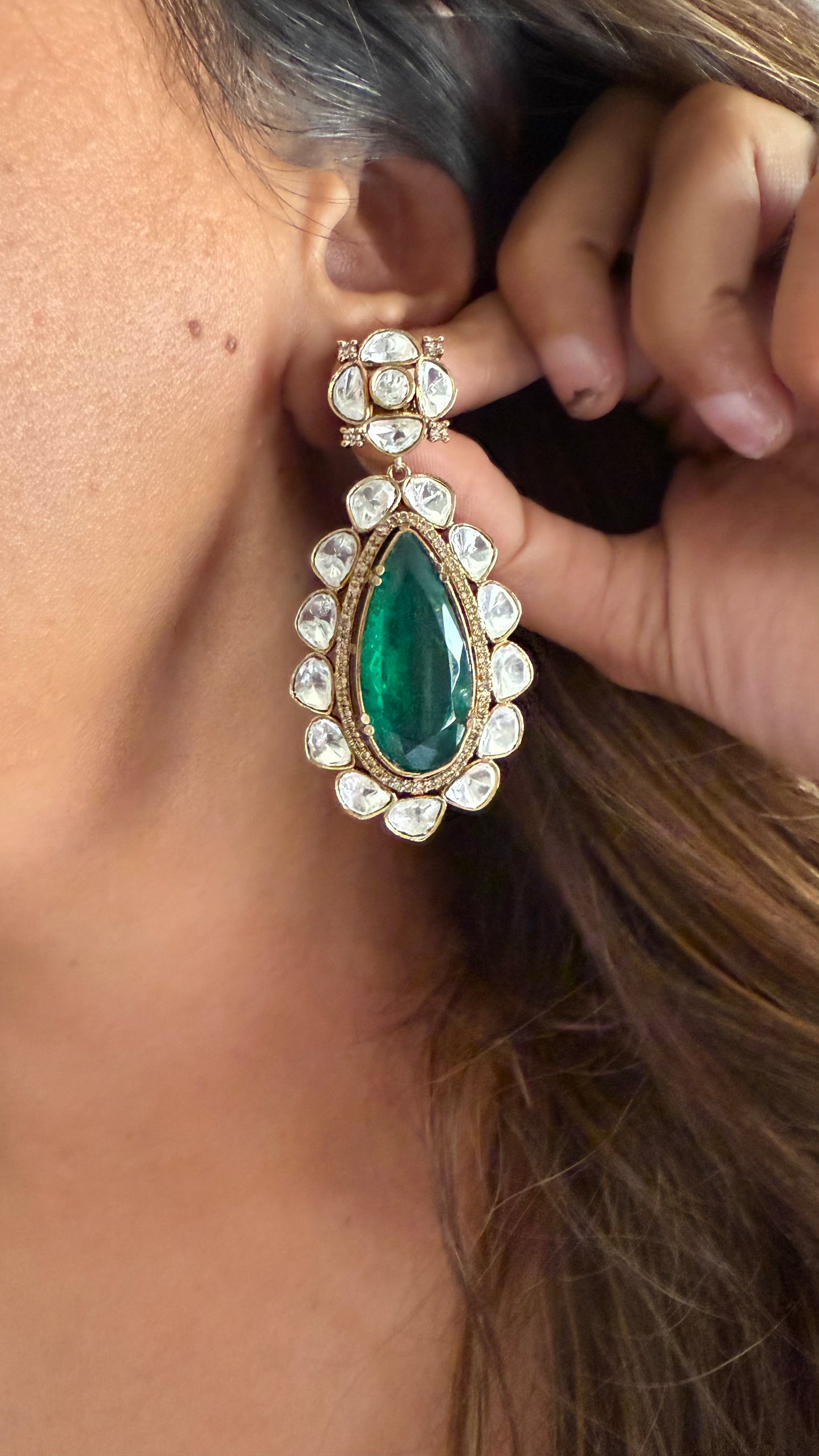 Kishori Emerald doublet dual layer Moissanite necklace