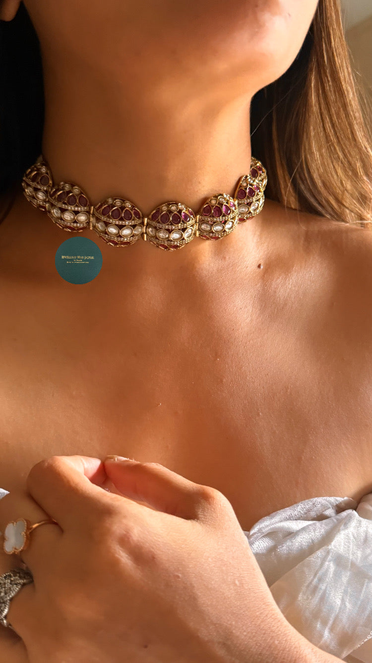 Rani pink moissanite uncut polki choker set