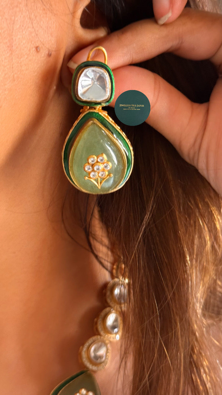 Mint inlay work in long set & mint drop & moissanite bridal set