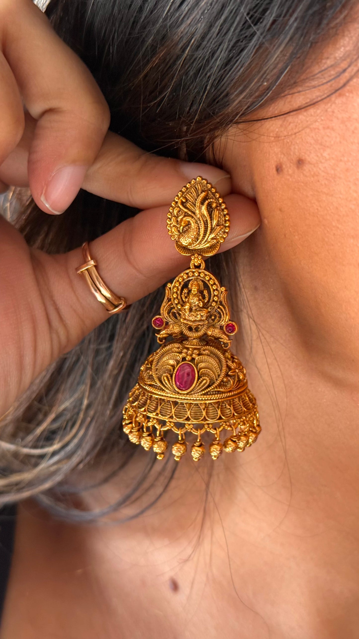 Goddess Laxmi Rani pink ruby temple Jhumka