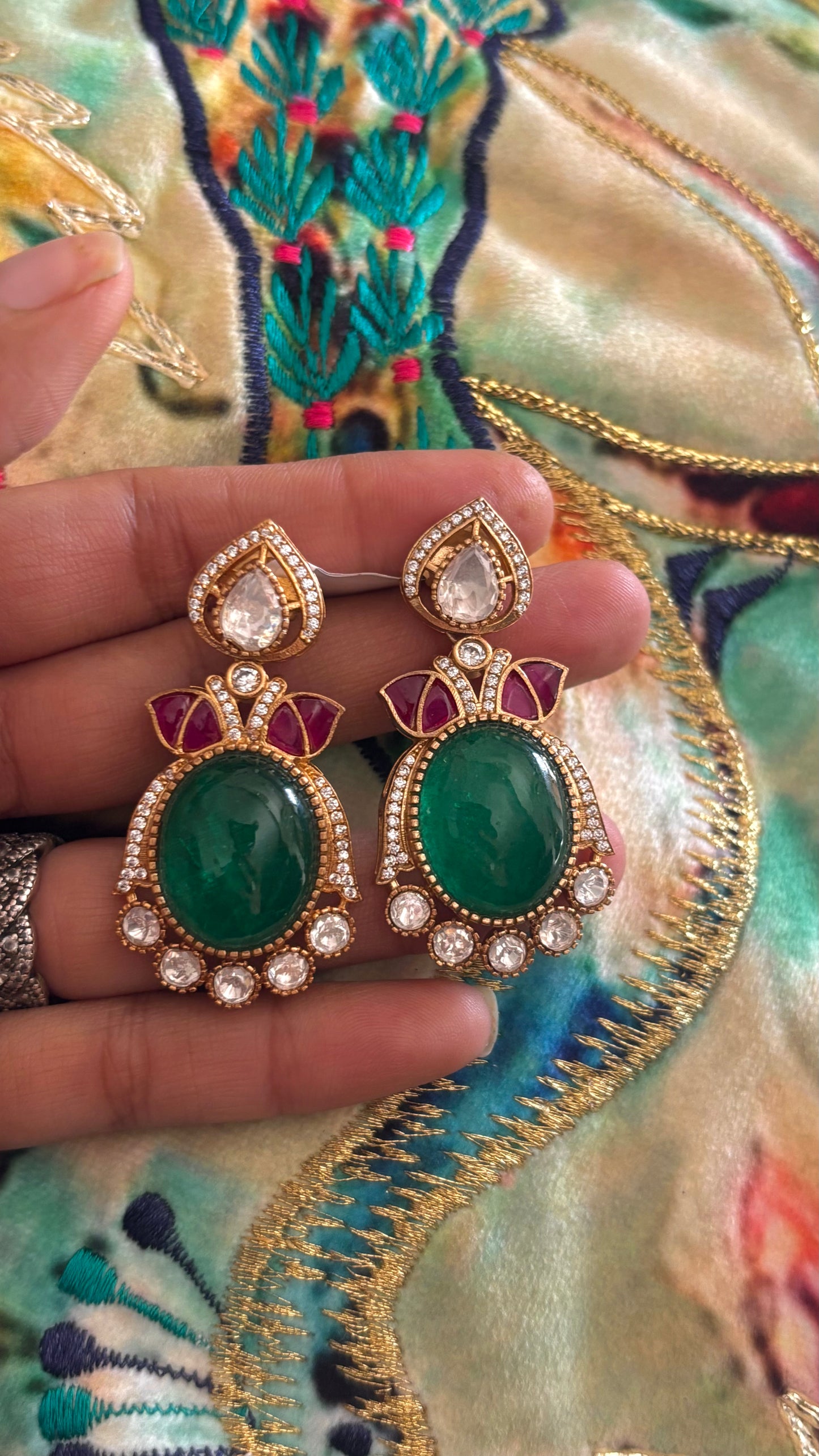 Emerald & ruby takkar work earrings