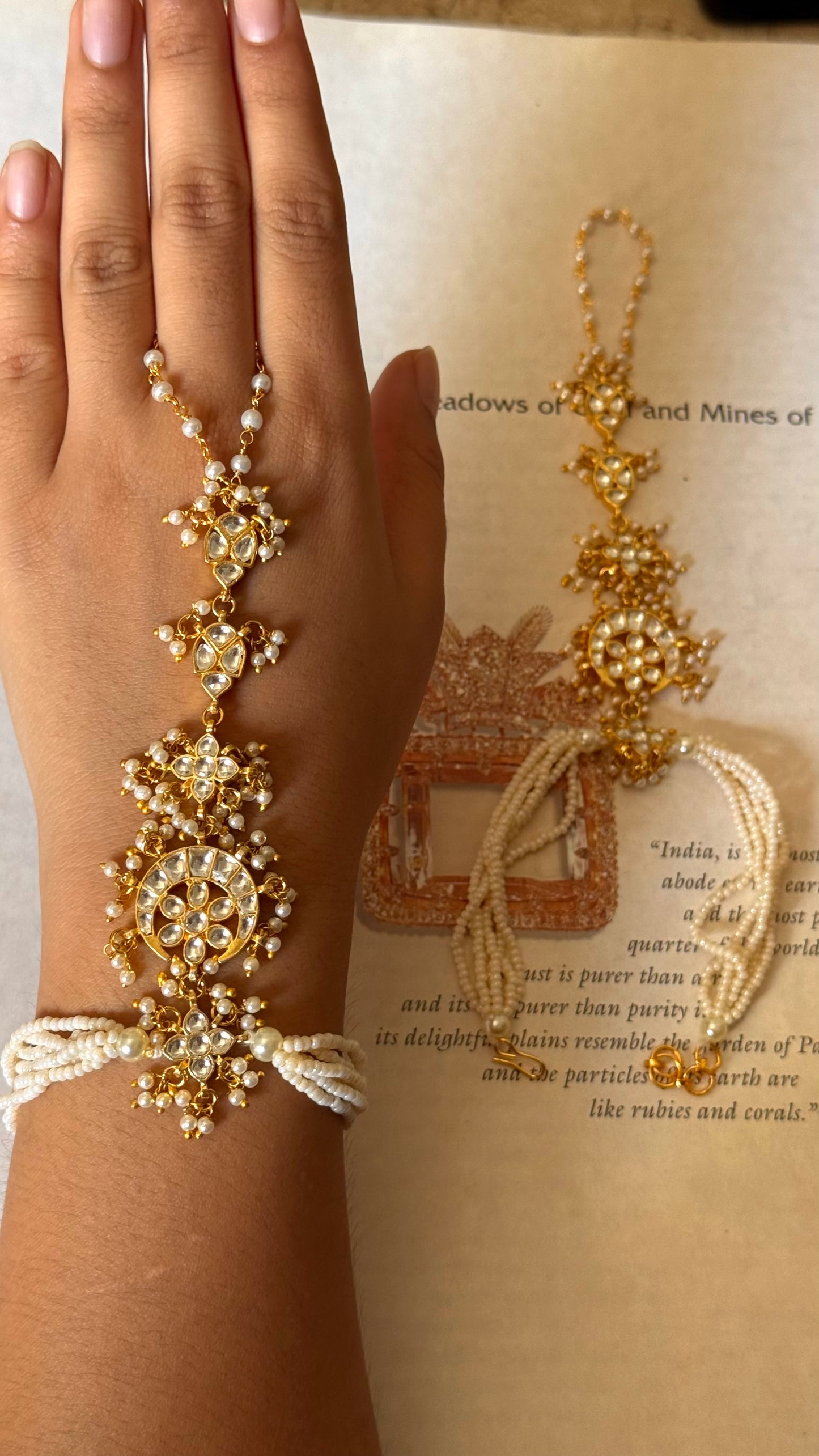 Gold plated paachi Kundan hathphool