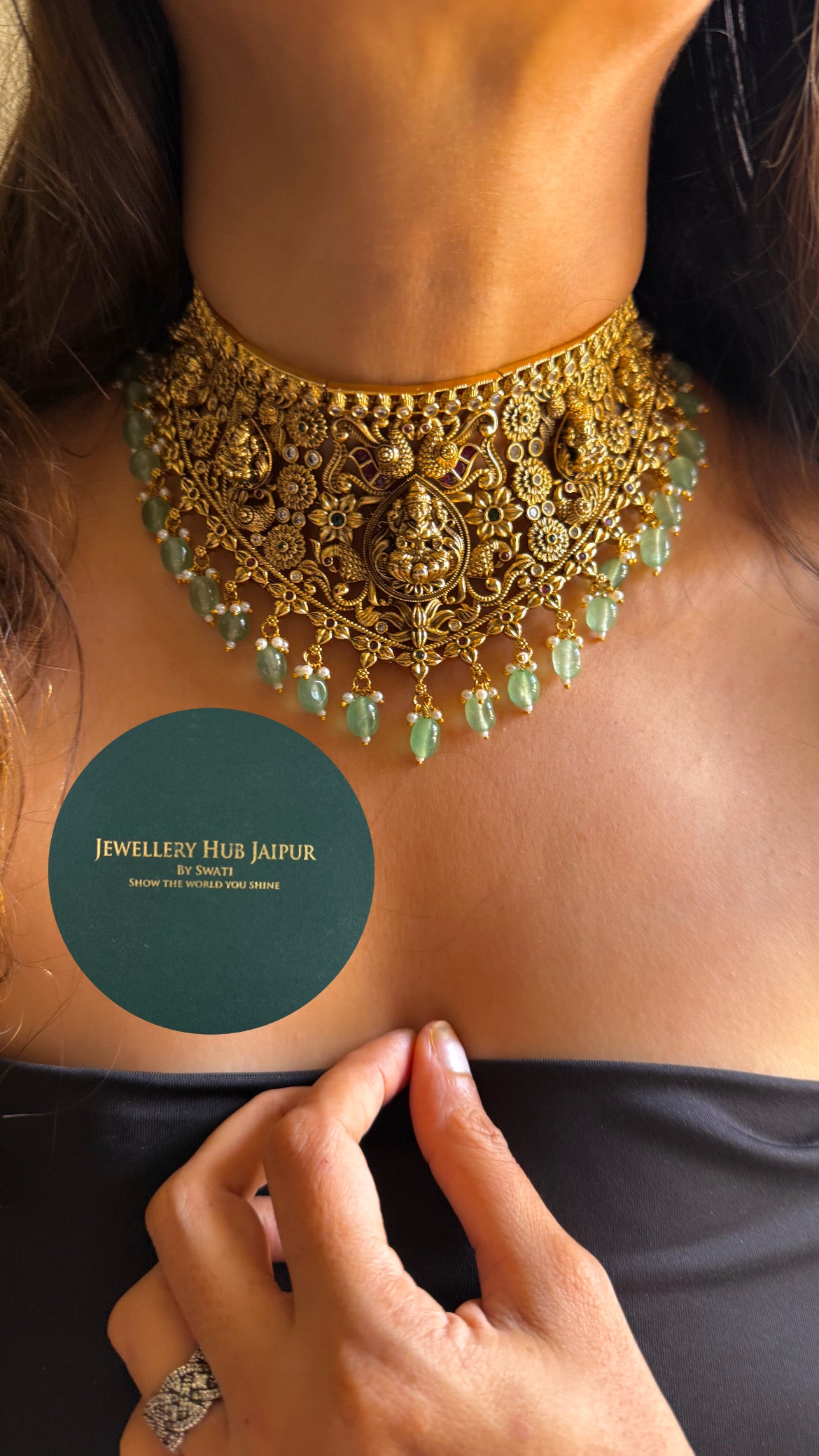 Goddess laxmi with mint drop temple choker set