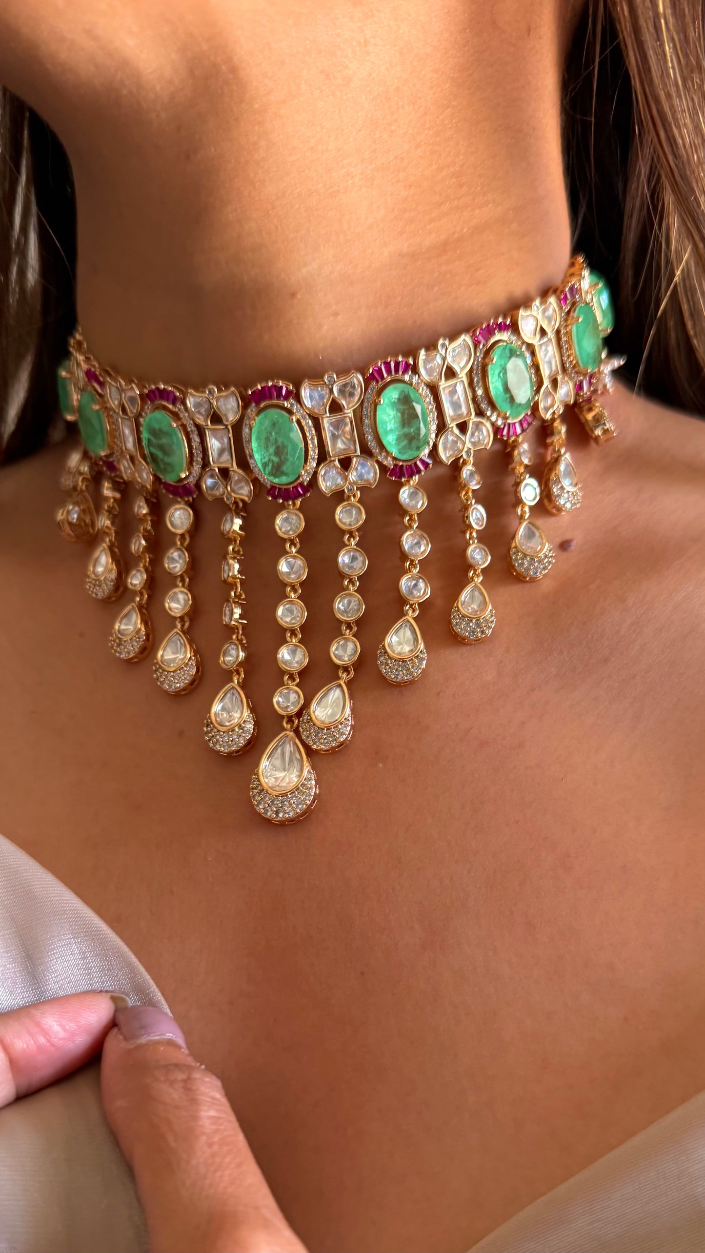 Prithika Choker mint necklace with earrings