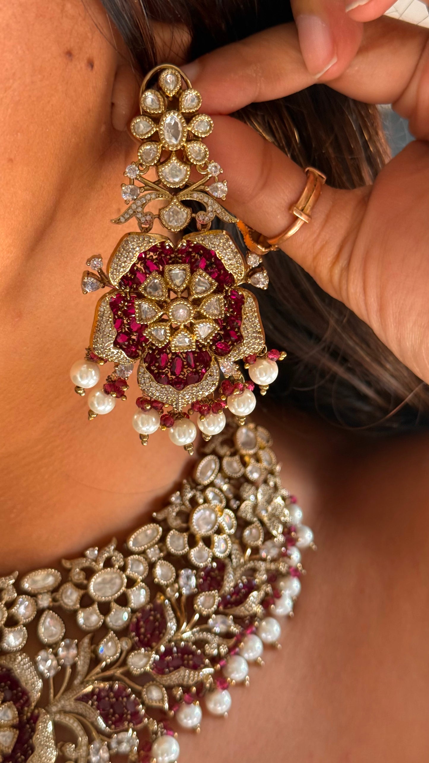 Ruby floral takkar work desigmer collar necklace