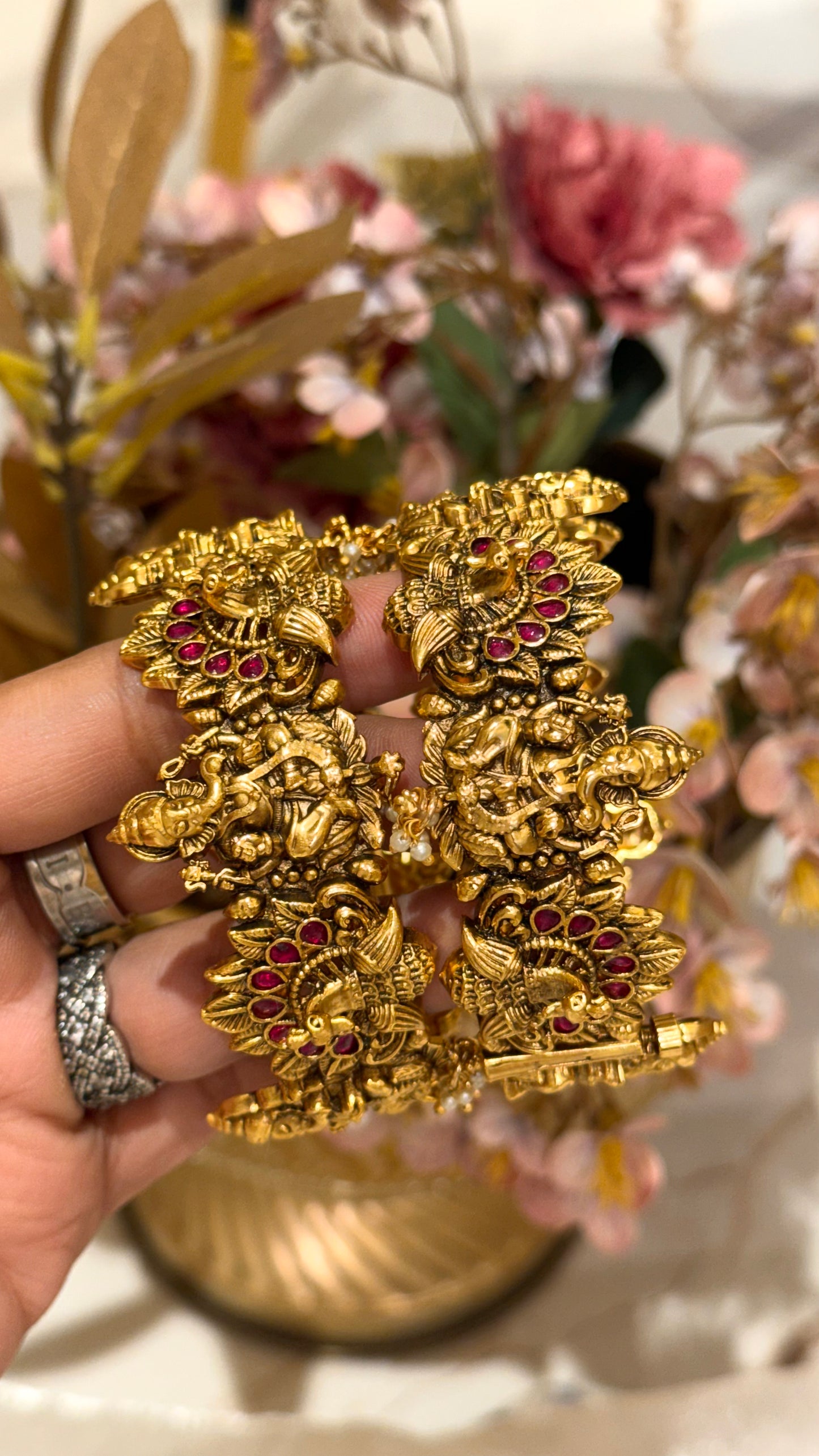 Lord Ganesha Temple bangles with Ruby detailing