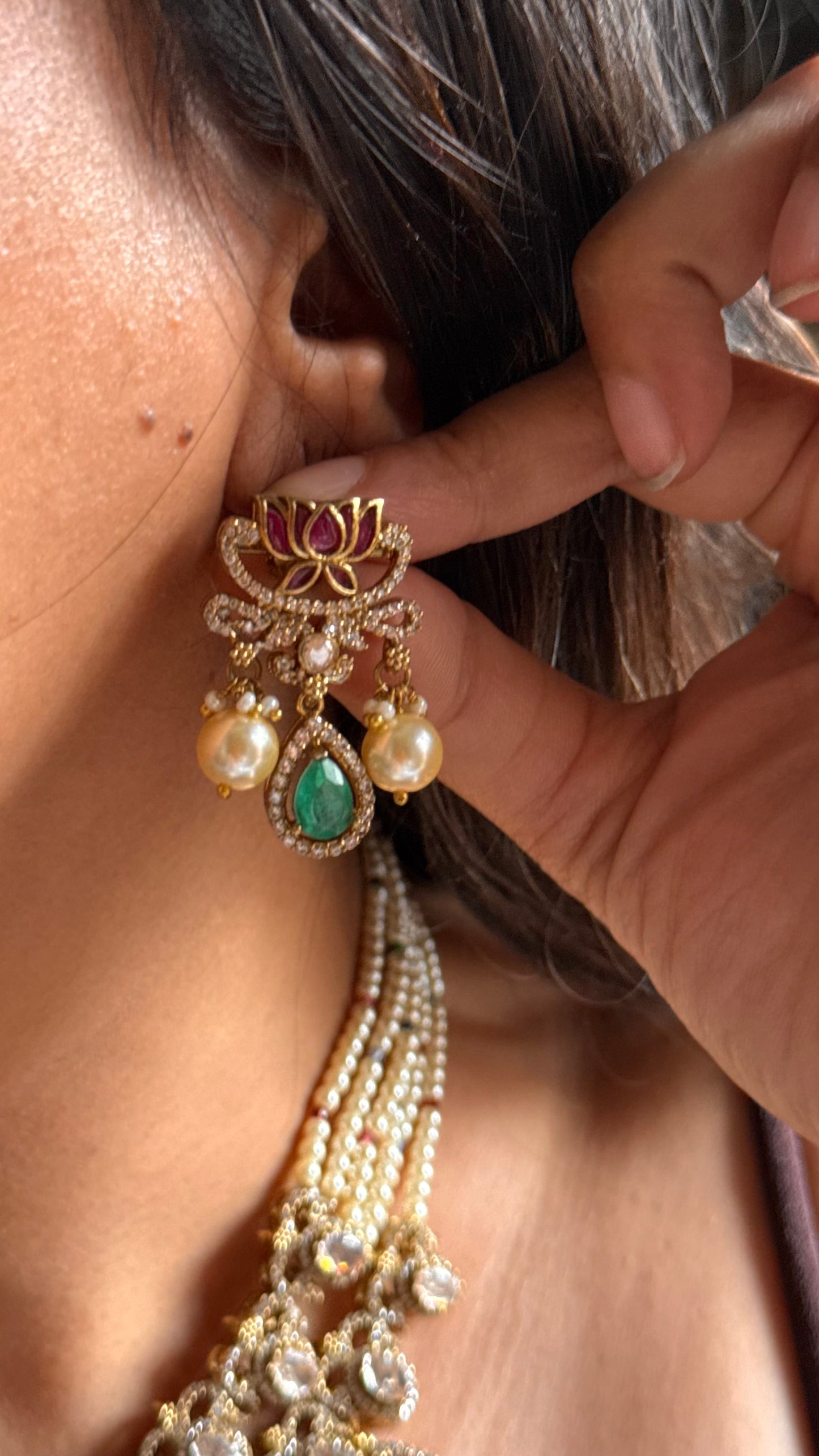 Emerald doublet with dual line collar necklace