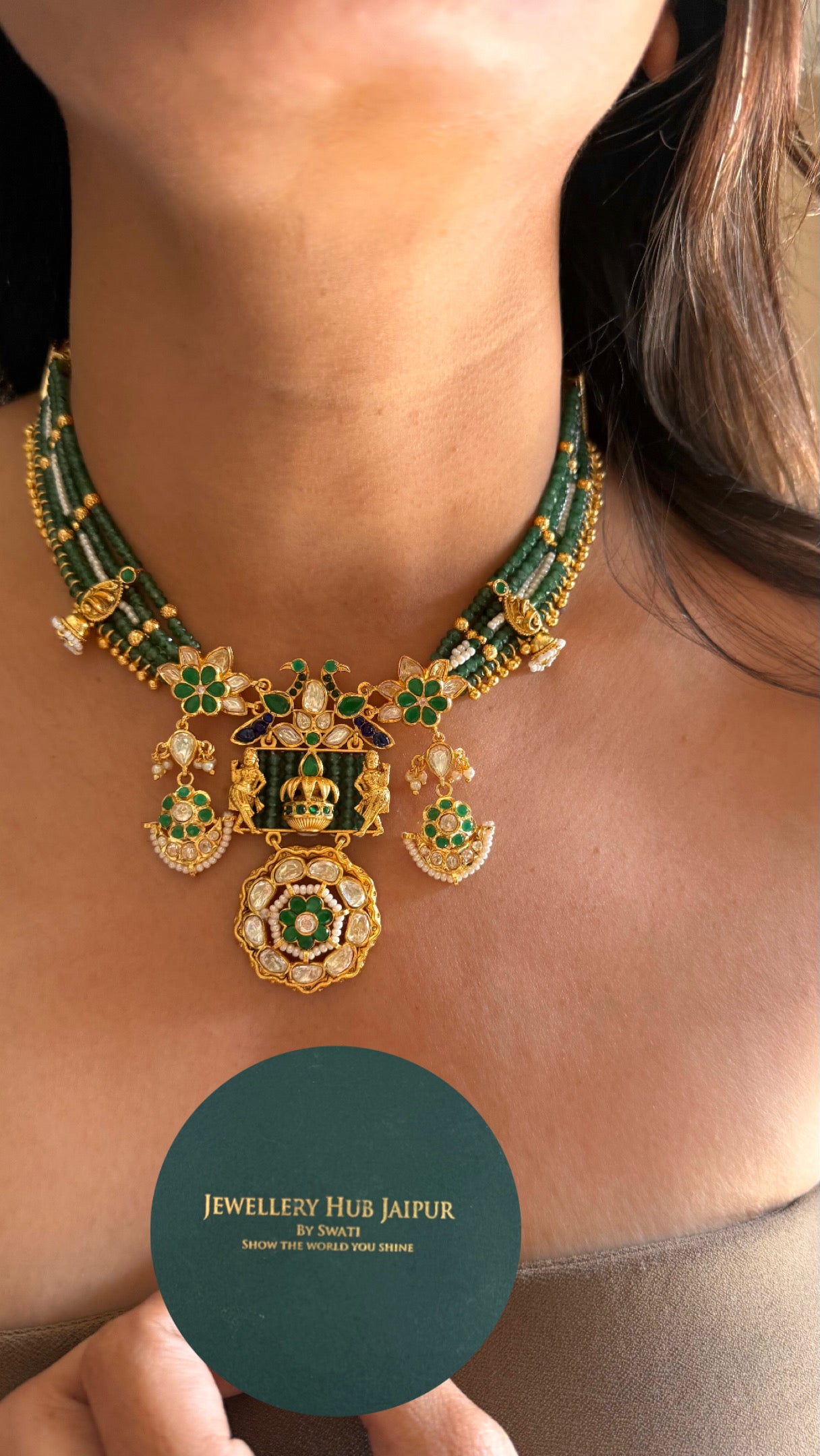 Peacock inspired emerald rajwada collar Necklace