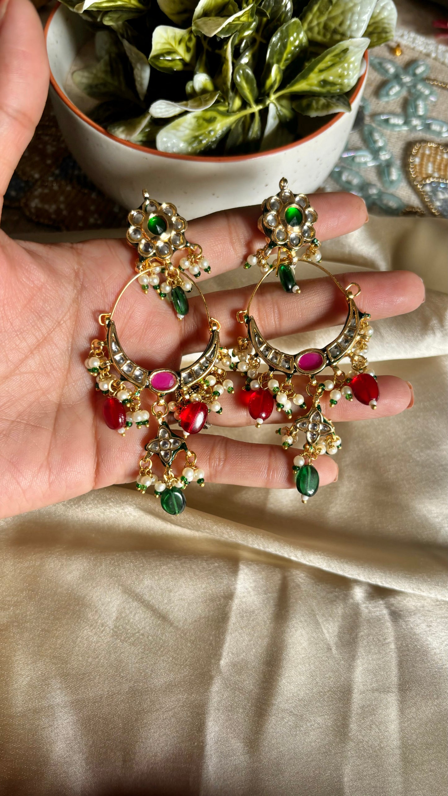 Ruby emerald meenakari chandbali