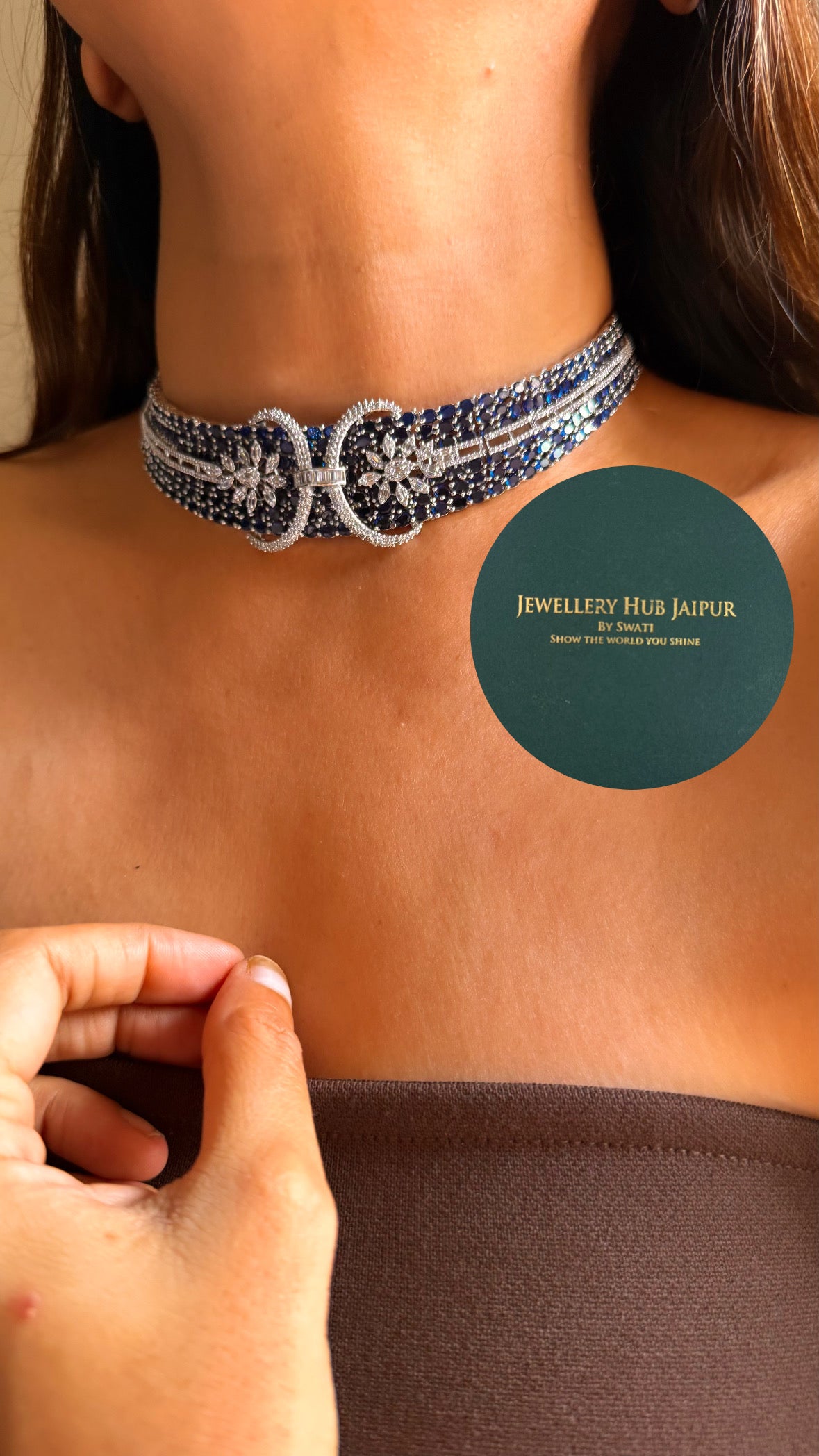 Sapphire cz diamond cocktail choker set