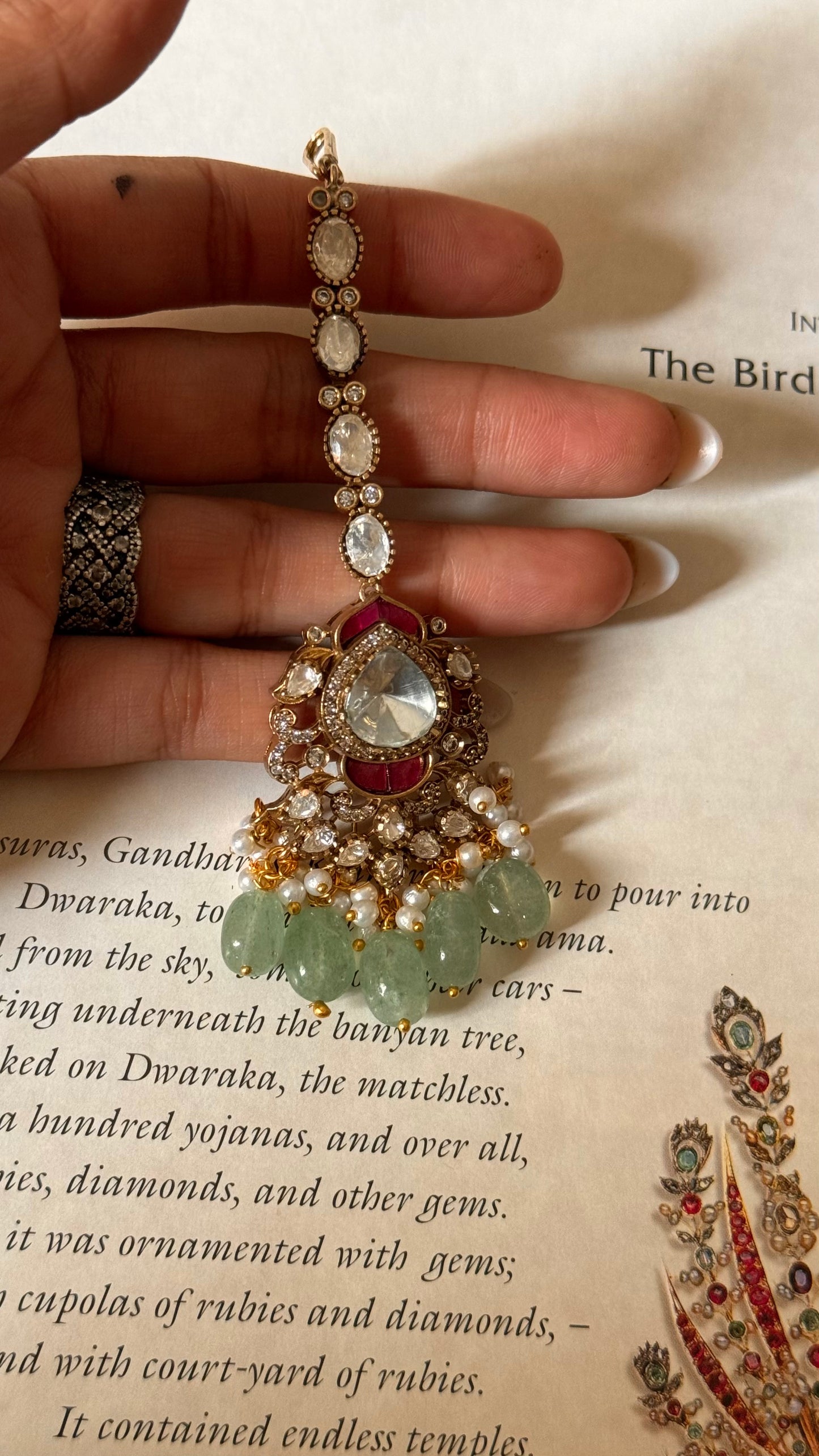 Ruby katdana & mint drop maangtika