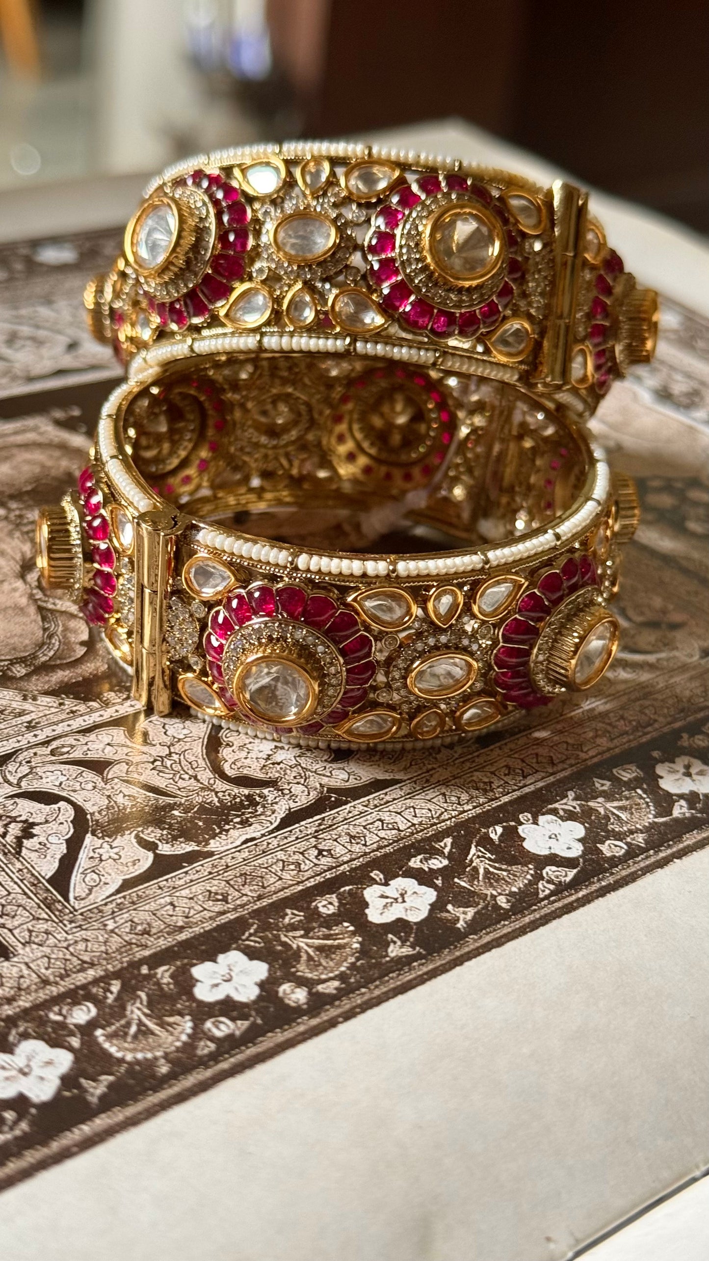 Rani pink floral moissanite polki openable bangle