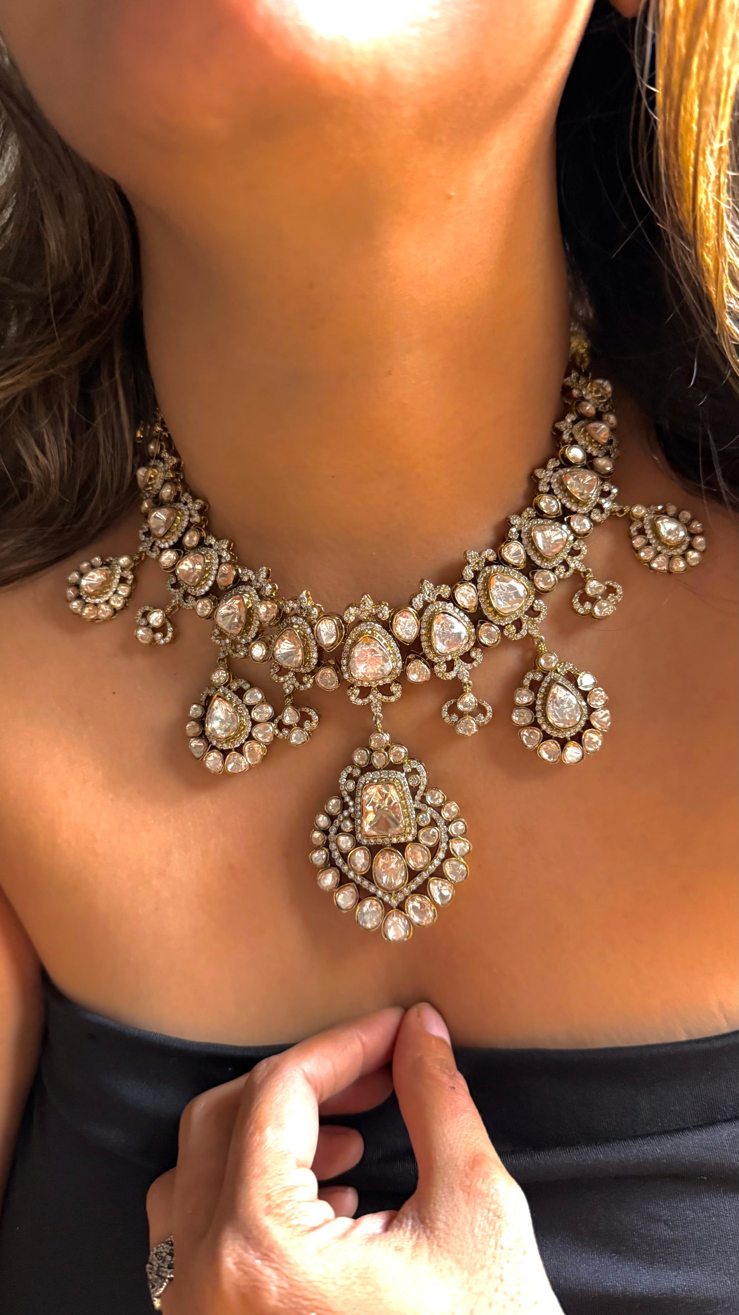 Real Moissanite Polki victorian Statement Necklace