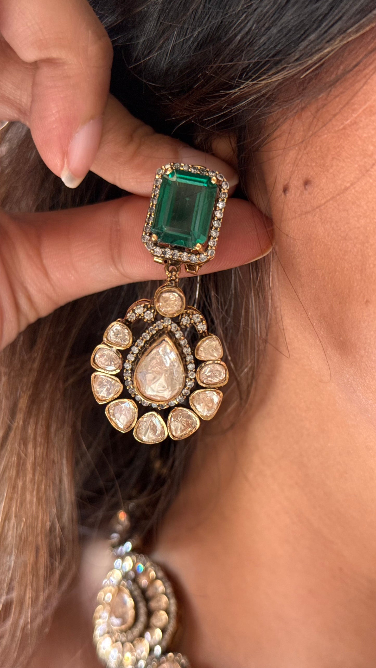 Emerald peeli polki moissanite Victorian collar Necklace