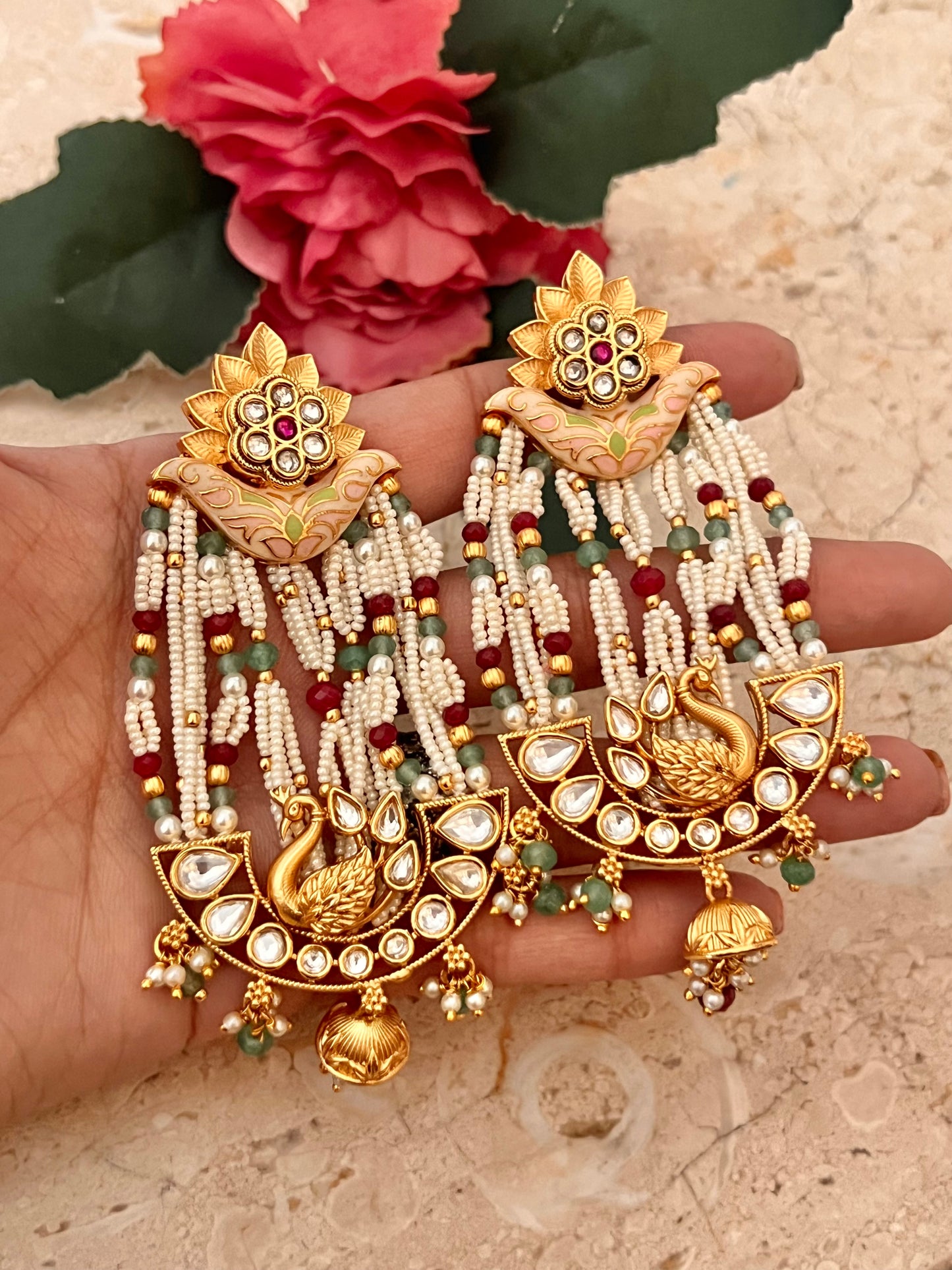 Rajwada pachi kundan earrings