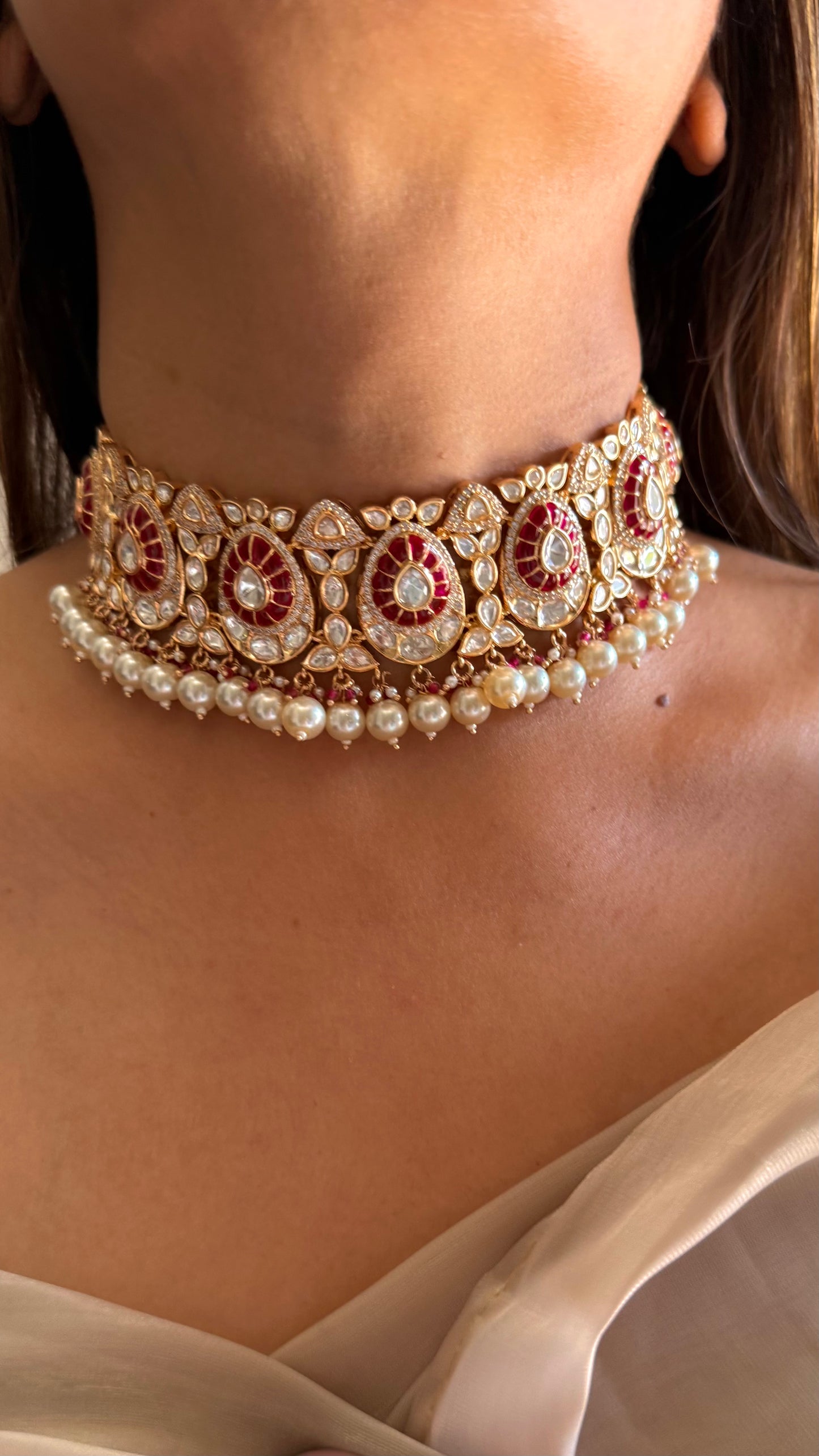 Prisha Ruby heritage designer moissanite choker necklace