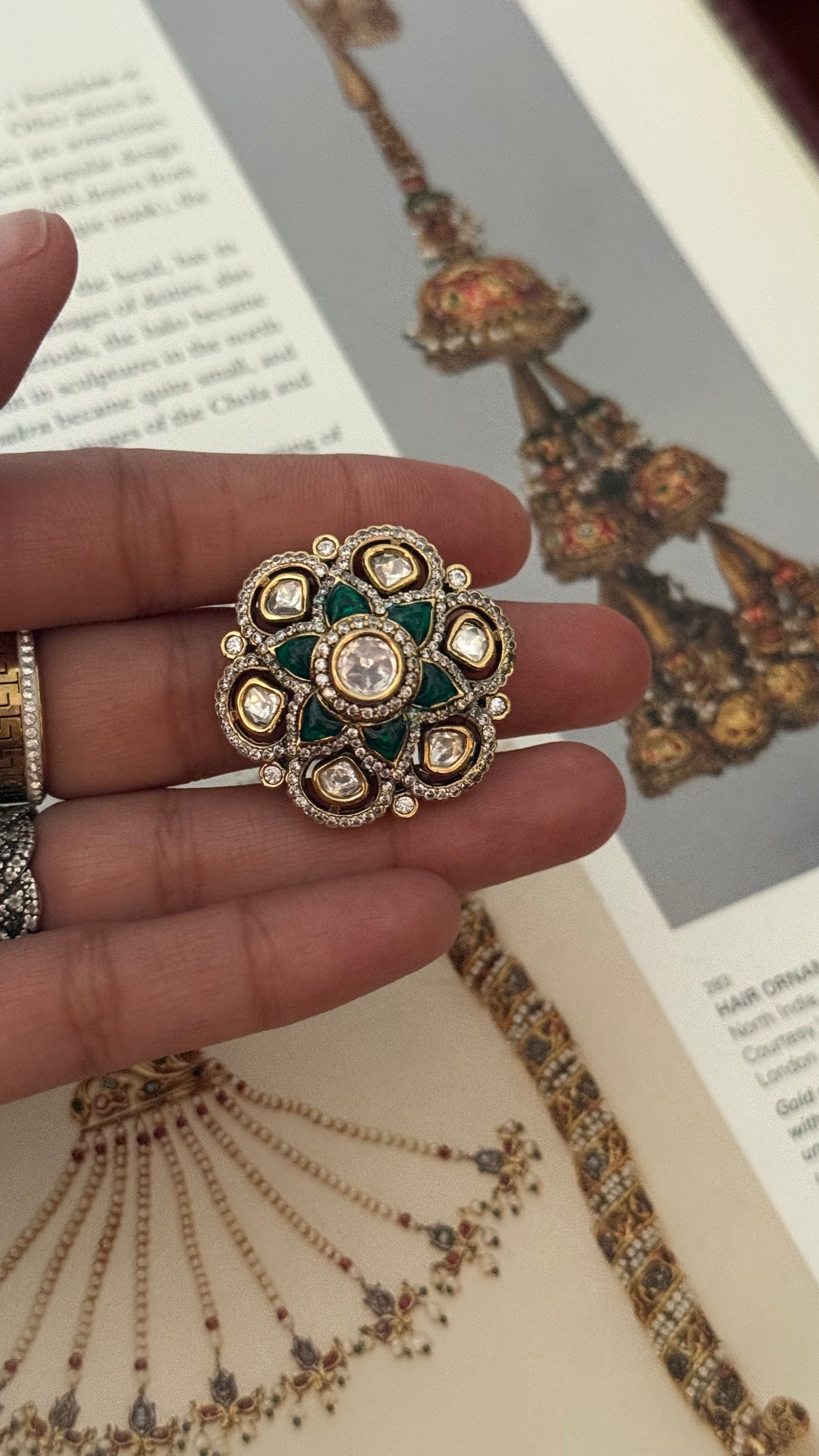 Emerald floral moissanite Victorian ring