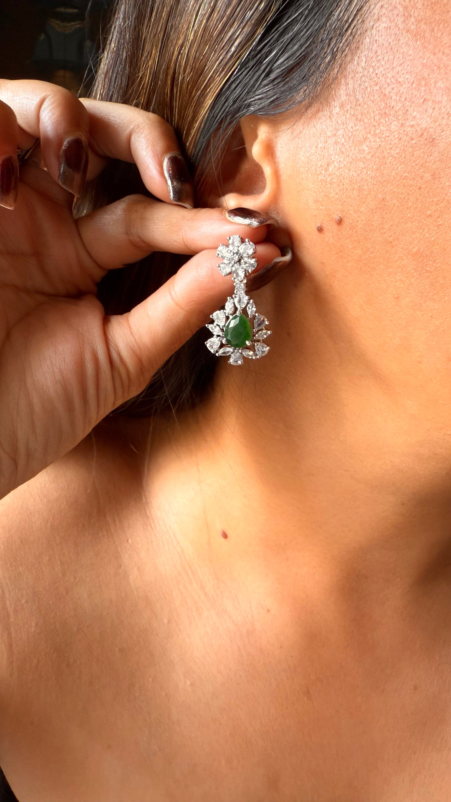 Emerald drop cz diamond necklace