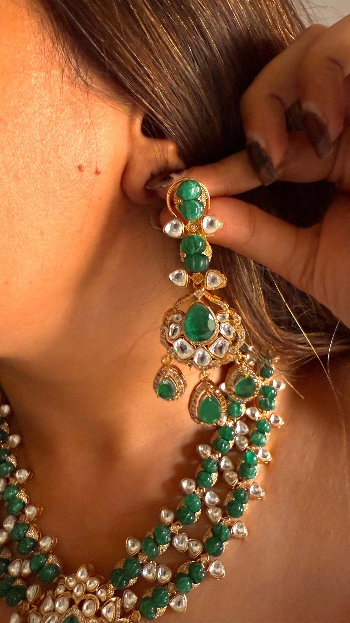 Emerald doublet moissanite dual layer set
