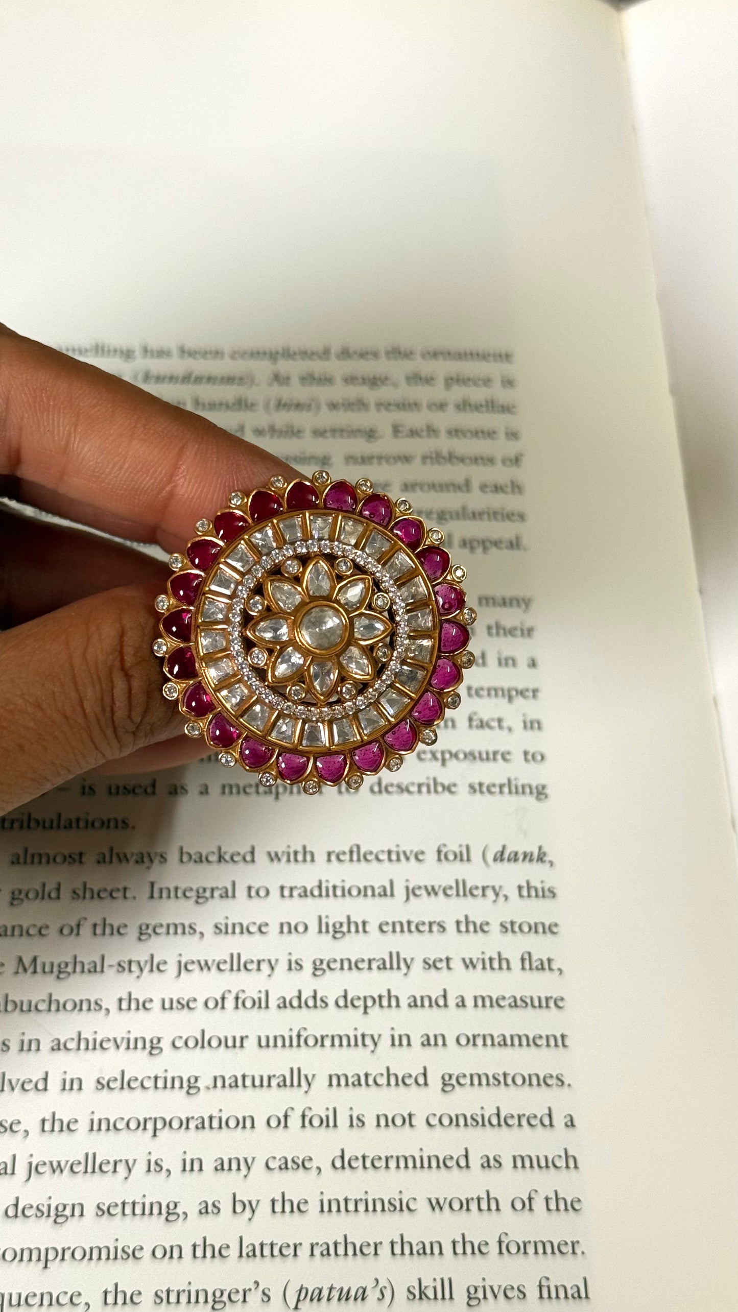 Rani pink Moissanite polki adjustable ring