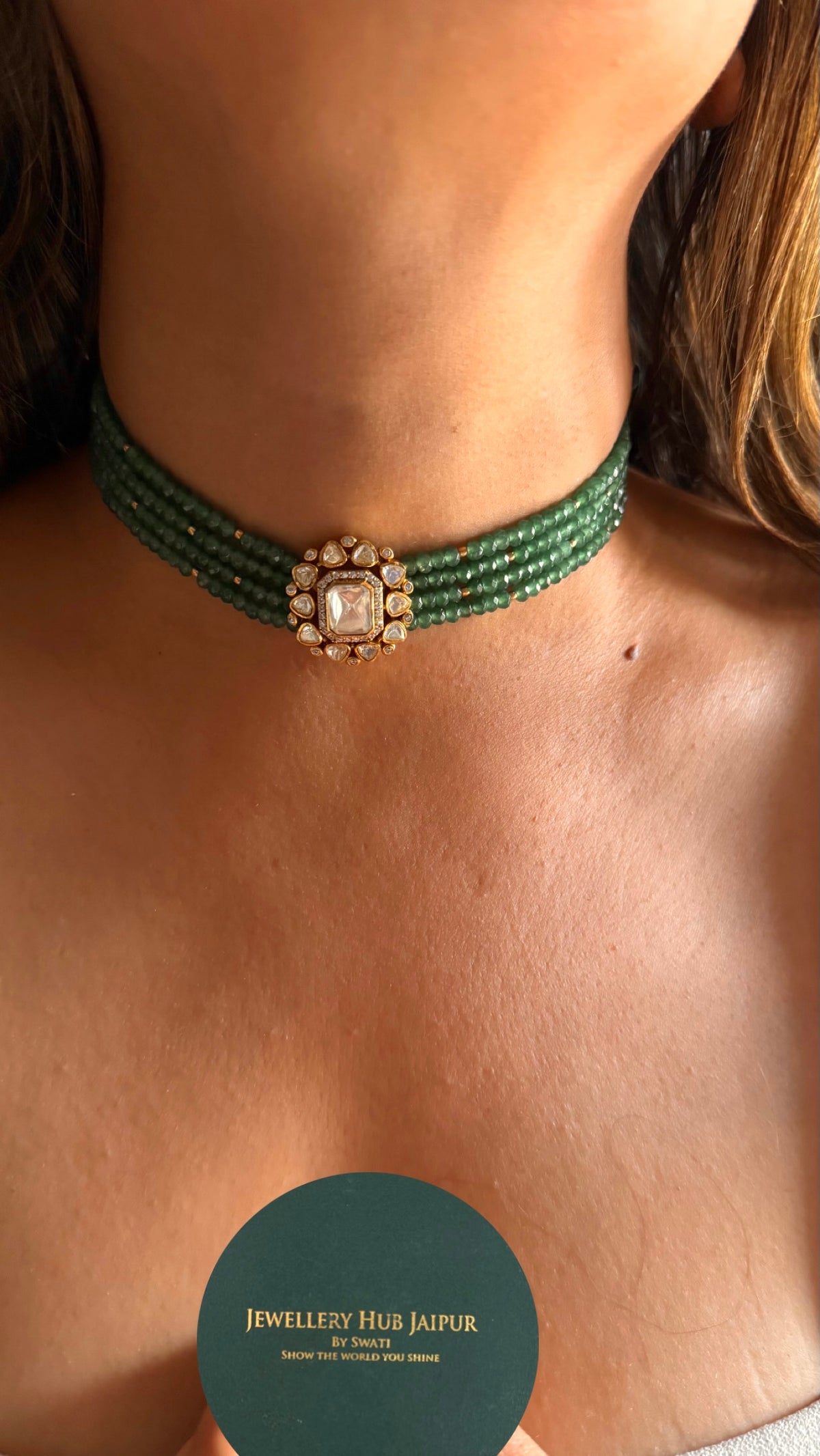 Lv peeli polki mint pearl choker Necklace