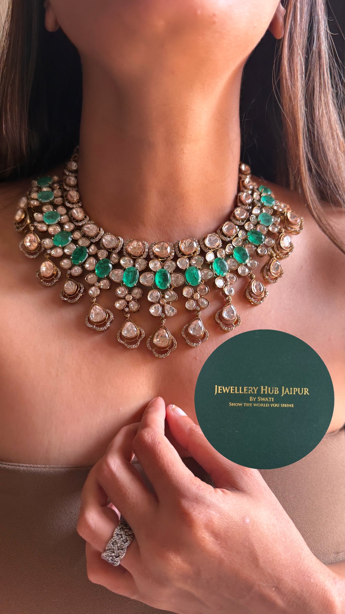 Mint doublet moissanite uncut polki collar set