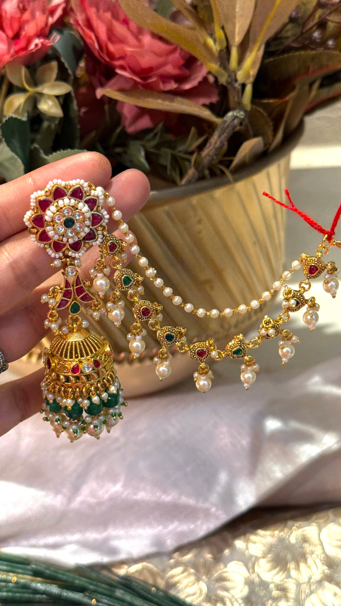 Heritage Jhumka with attached ear chain