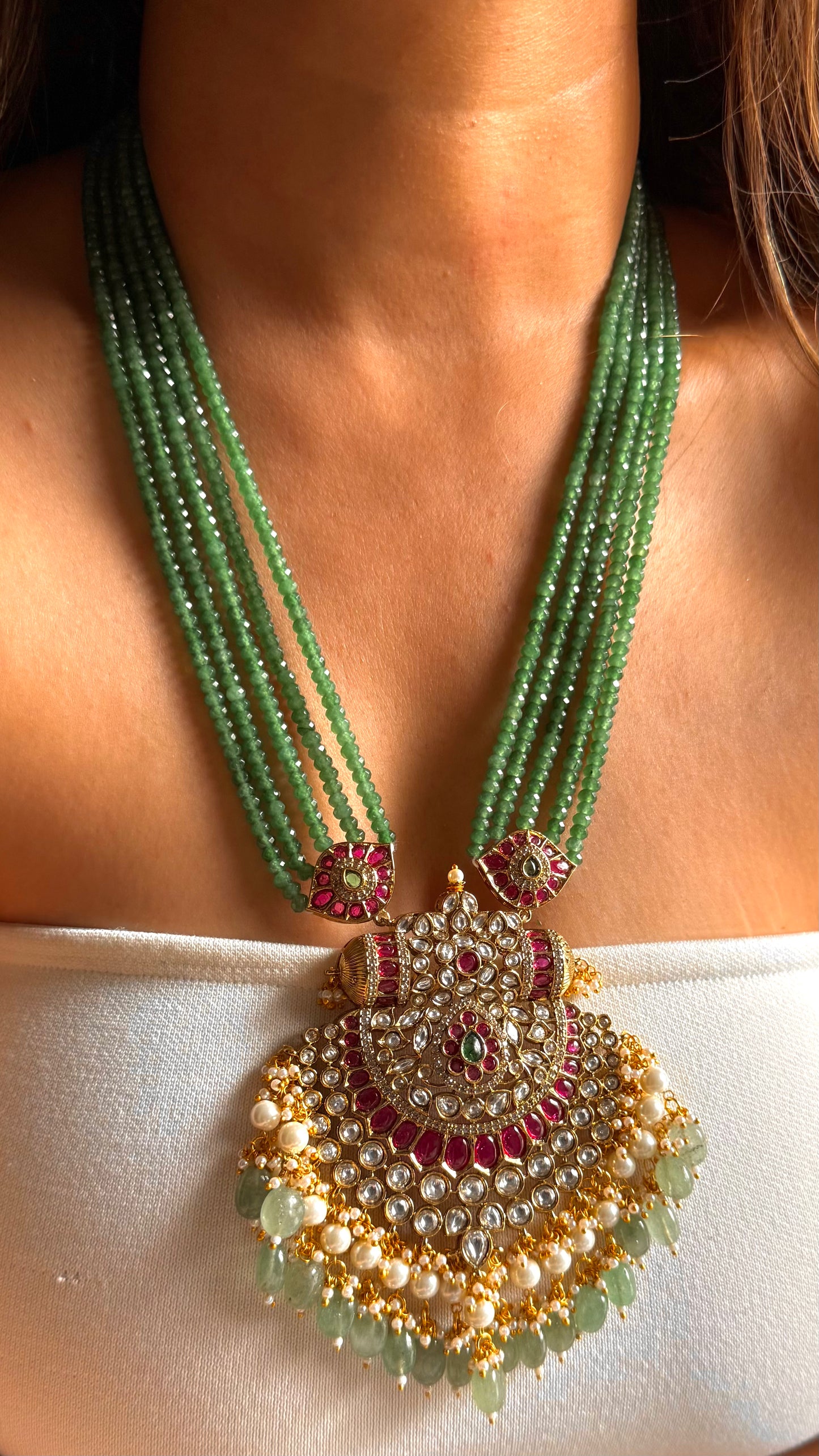 Chhava Rani pink moissanite mint long necklace