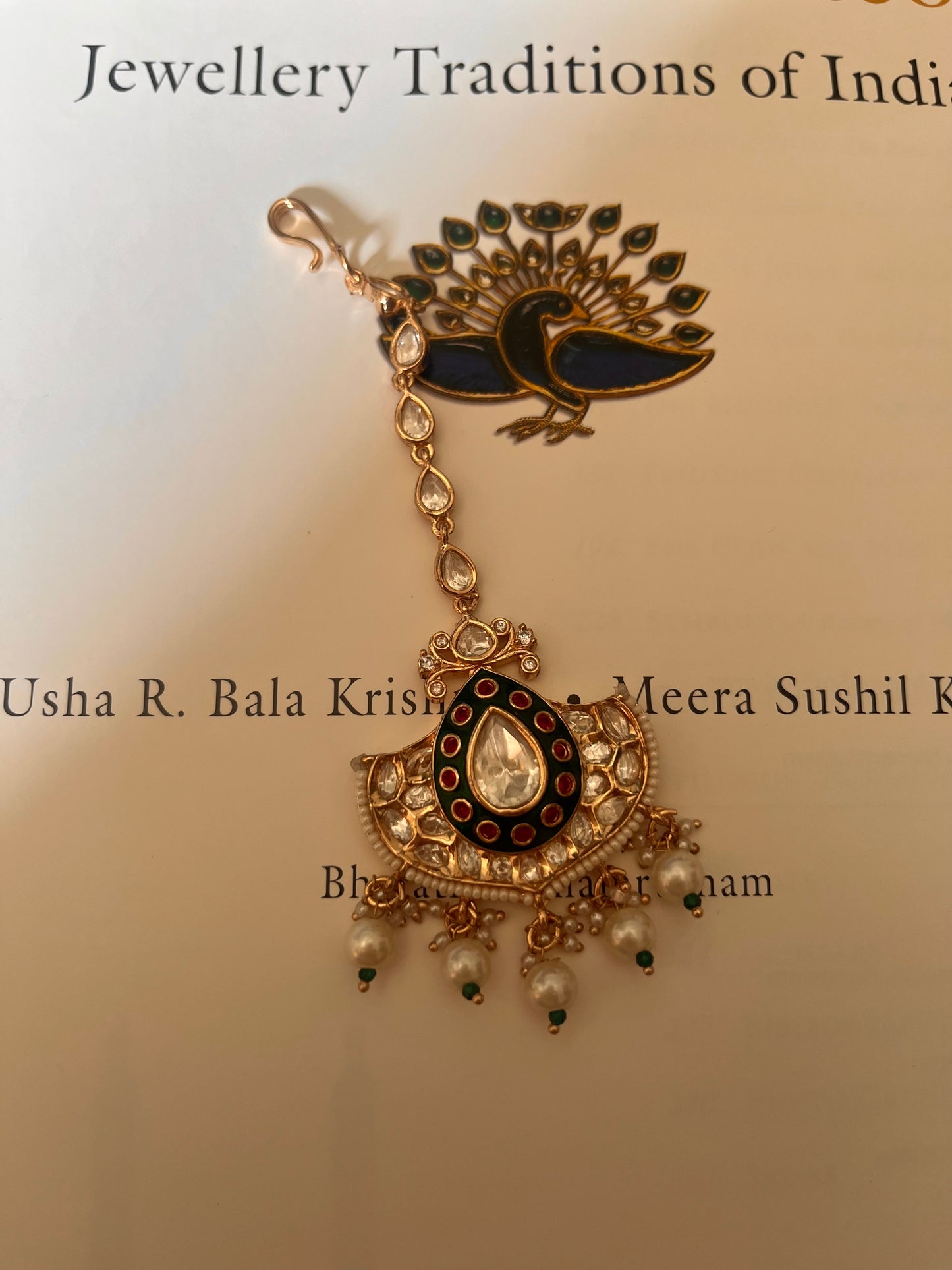 Meenakari Maangtika with pearl drop & mix polki