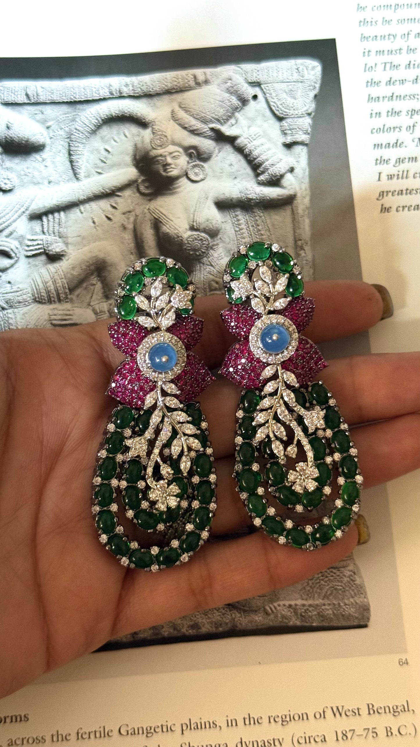 Emerald & rani pink cocktail earrings