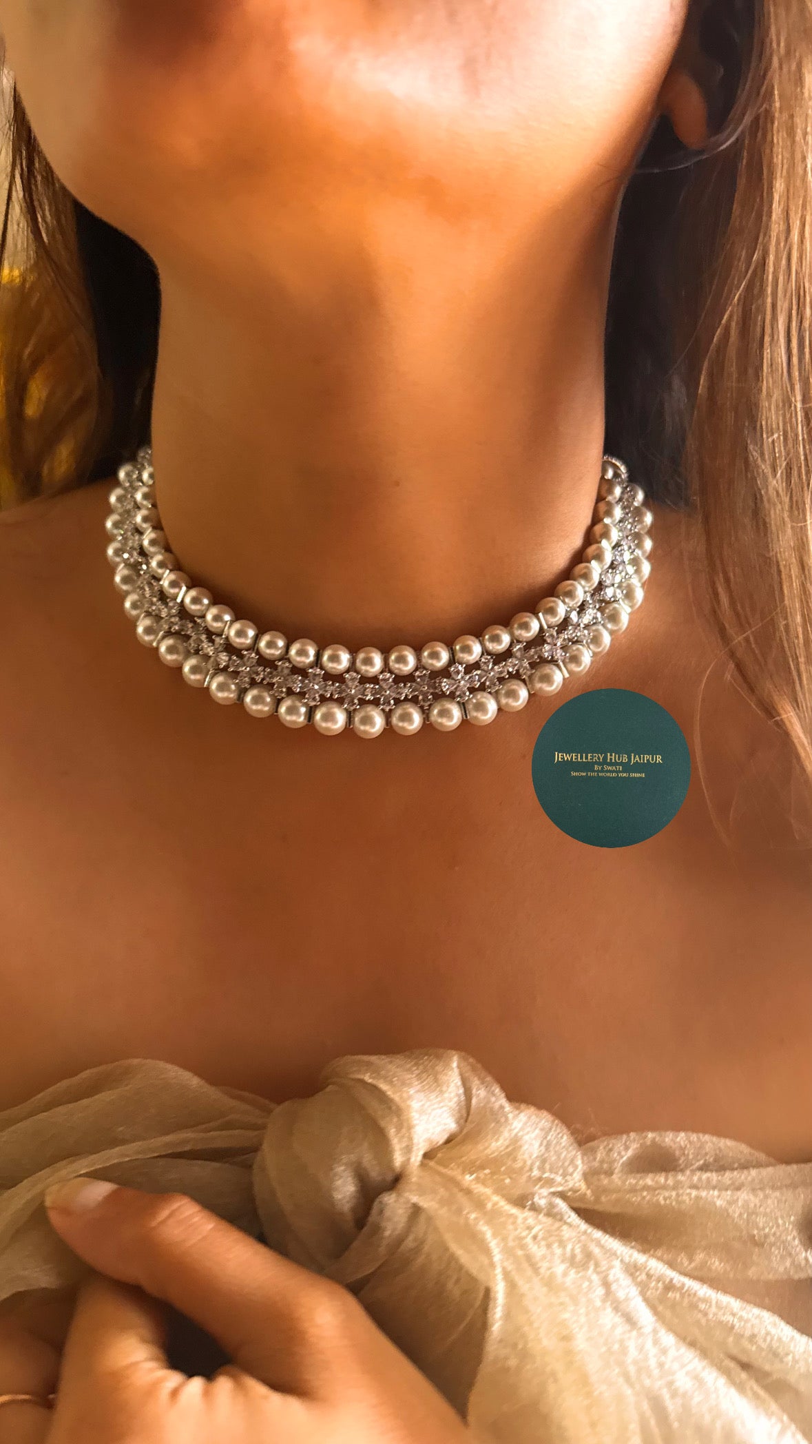 Pearl & diamond cocktail choker set