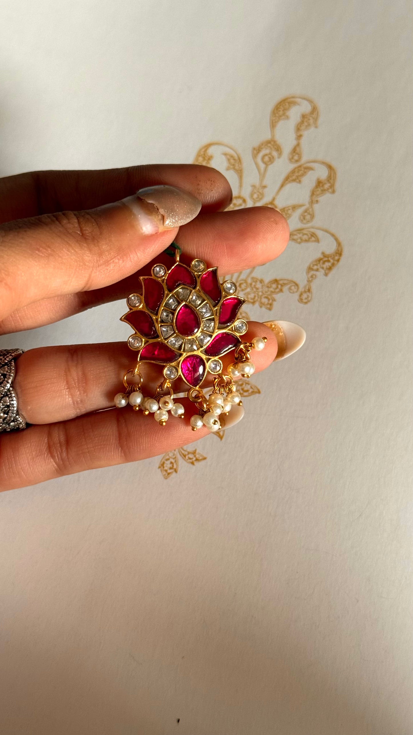 Paachi Rani pink lotus design Rajwada adjustable ring