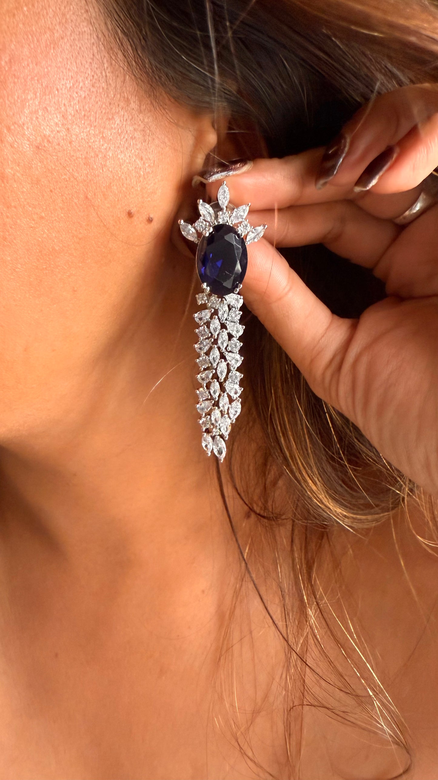 Sapphire double cz diamond necklace