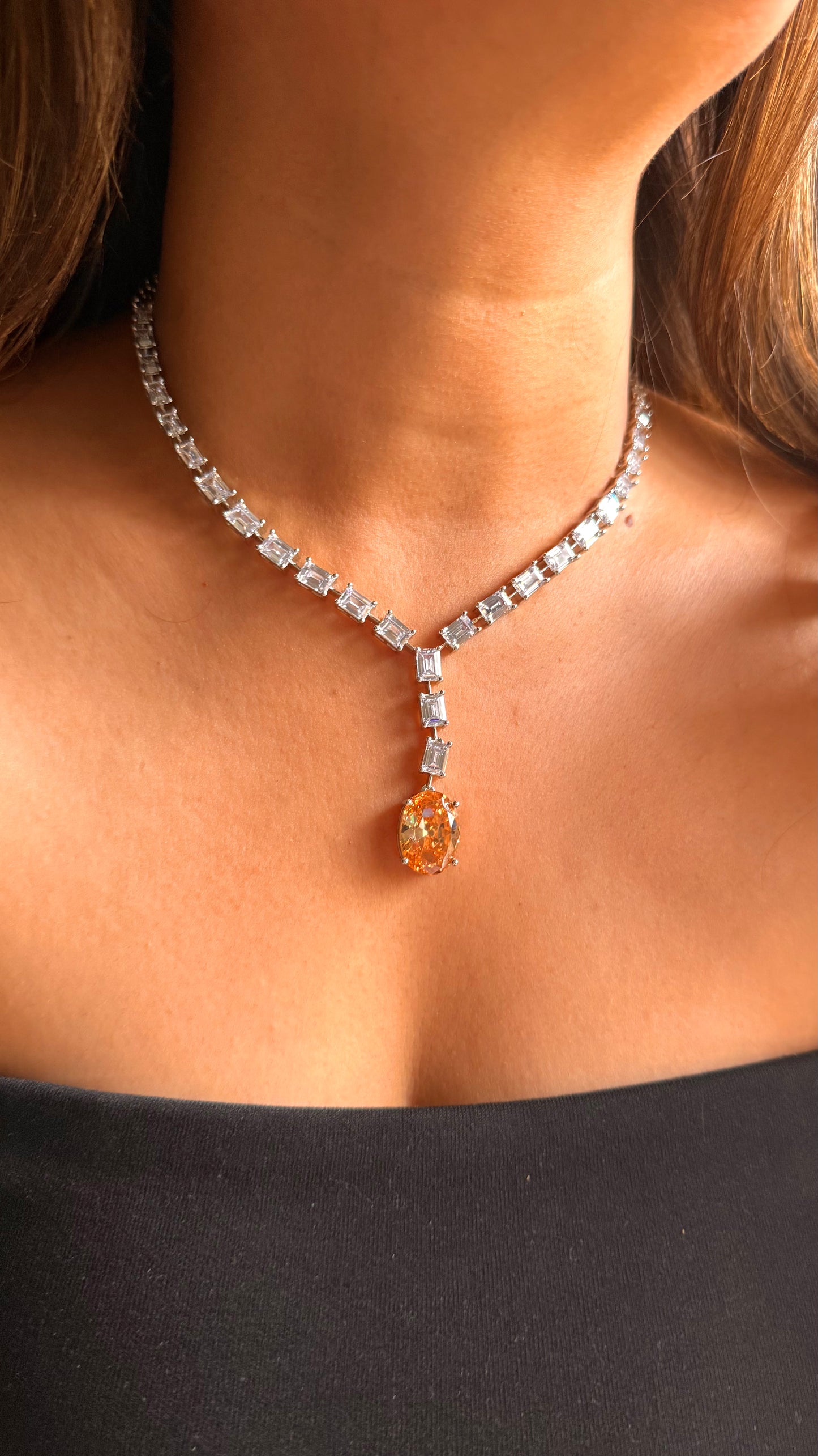 Peach Minimal cz diamond necklace