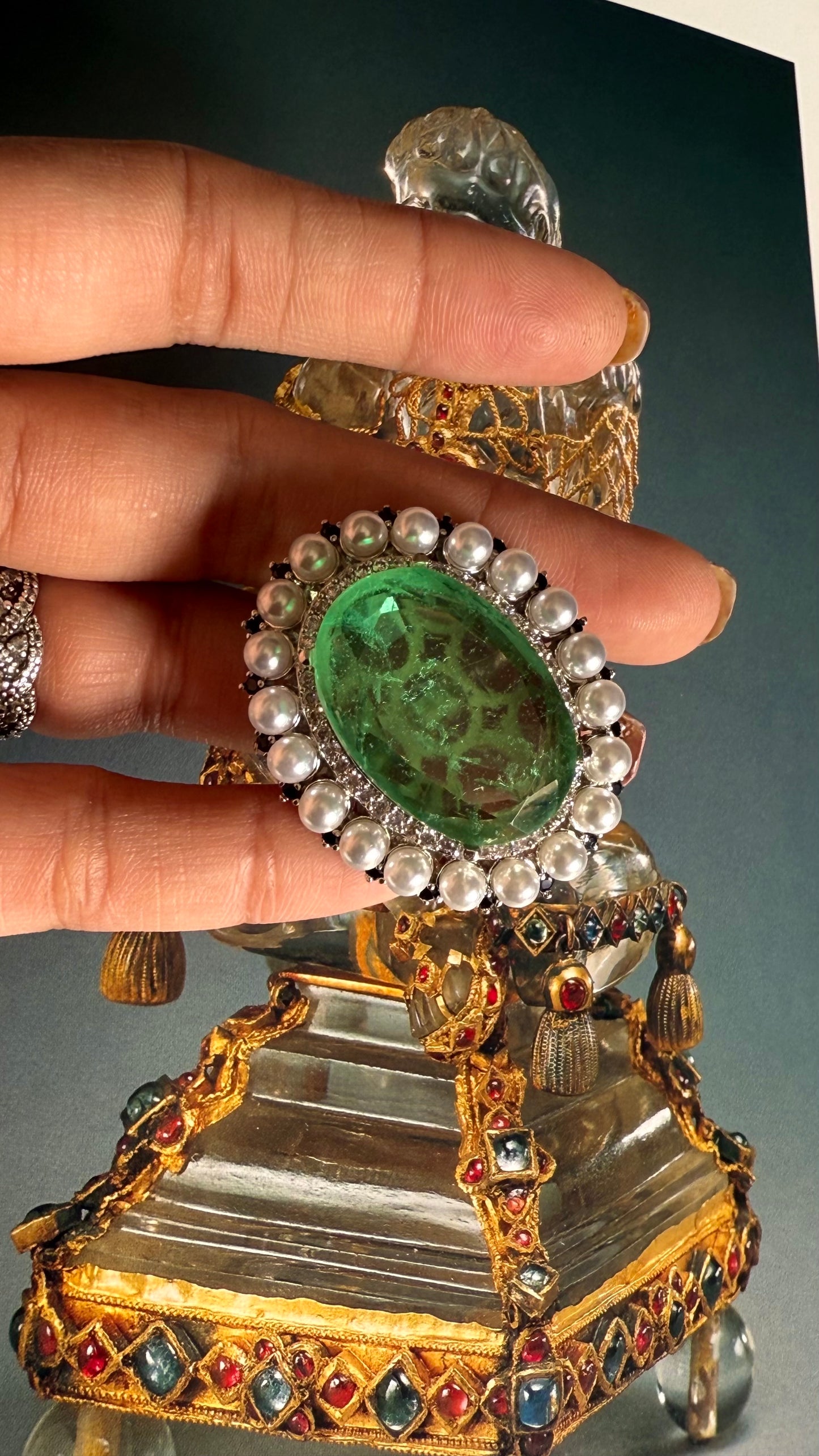 Mint white pearl adjustable ring