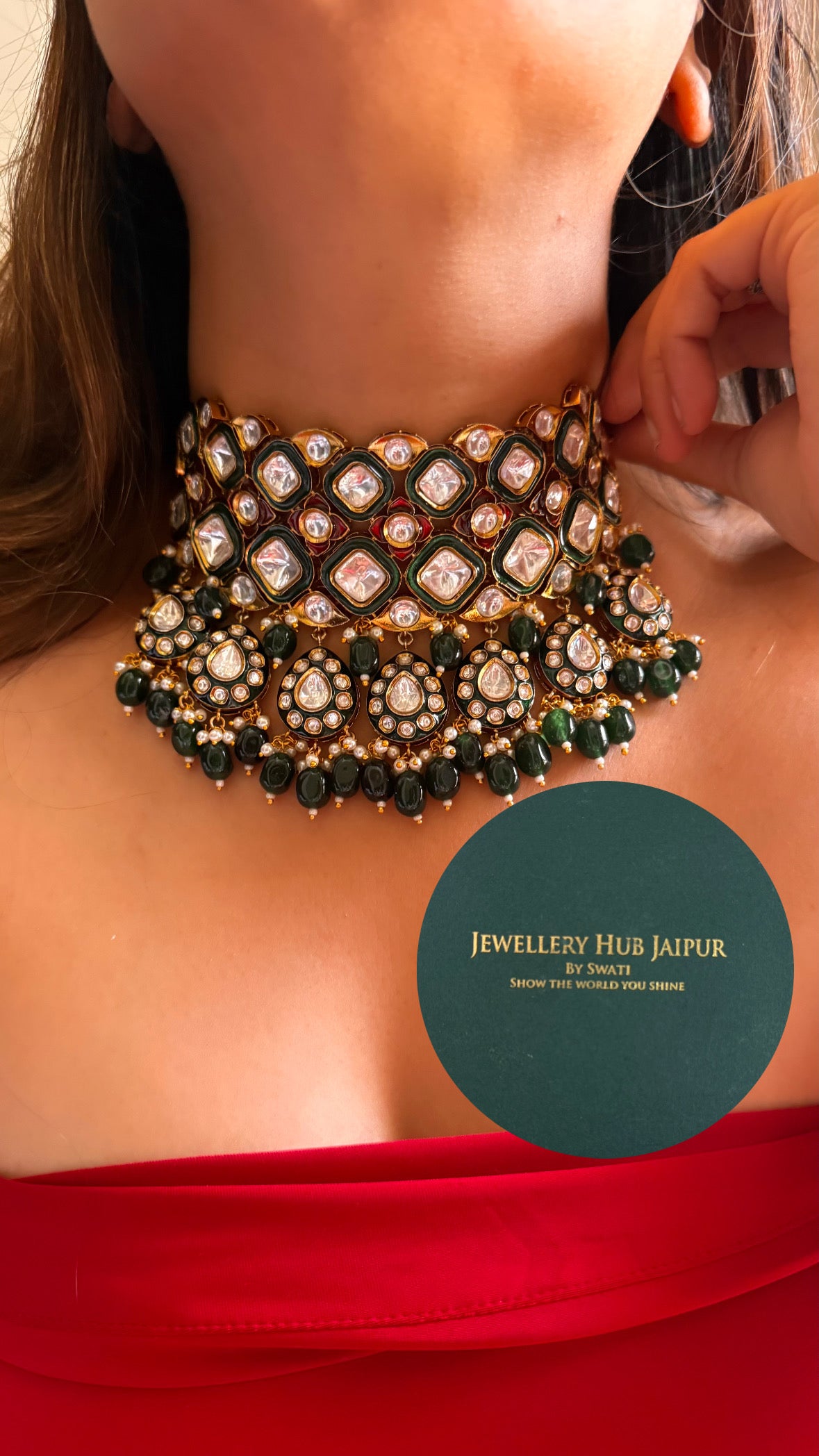 Emerald & ruby meenakari moissanite choker