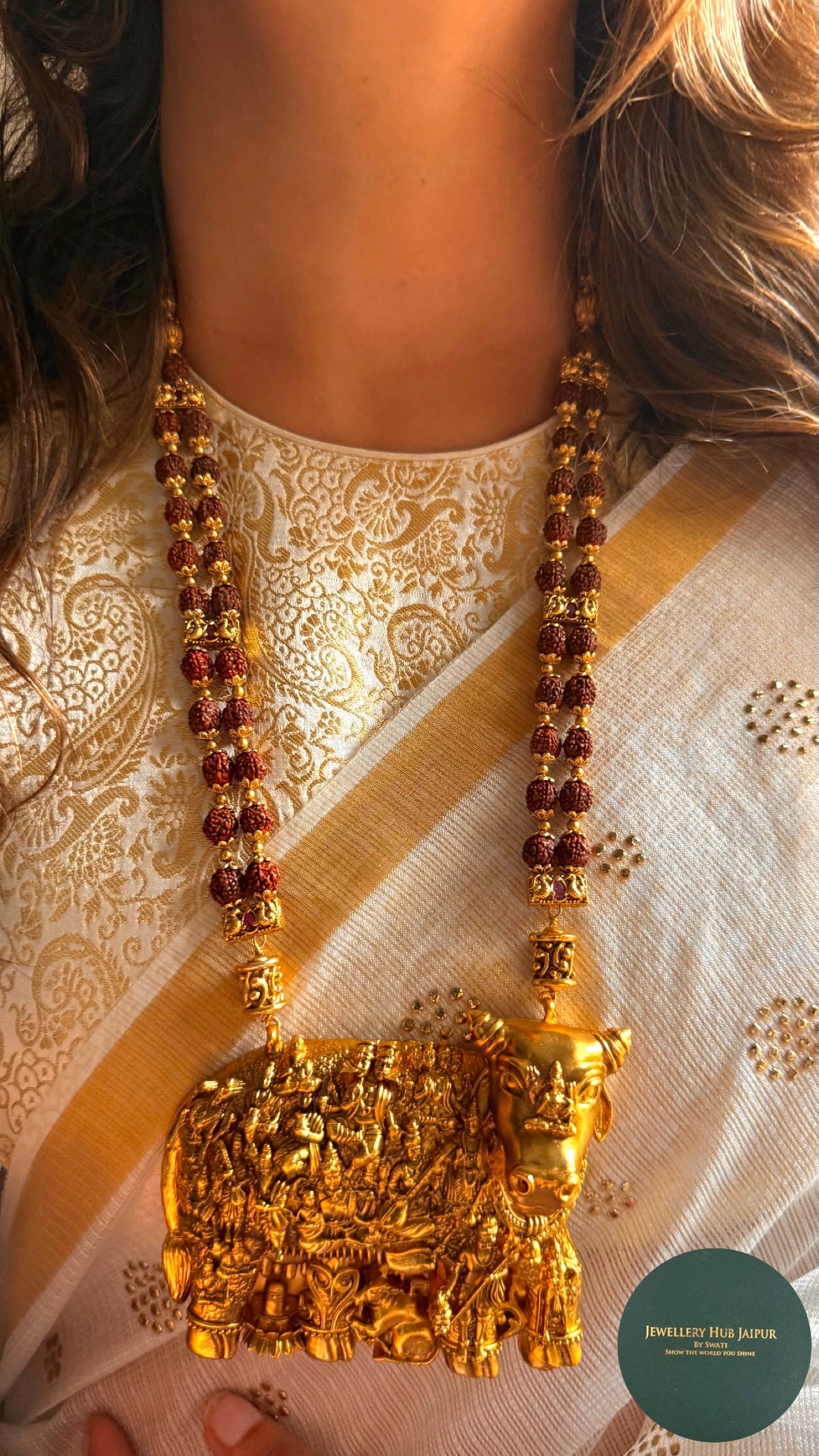 Nandi temple nakashi pendant with rudraksh mala Necklace
