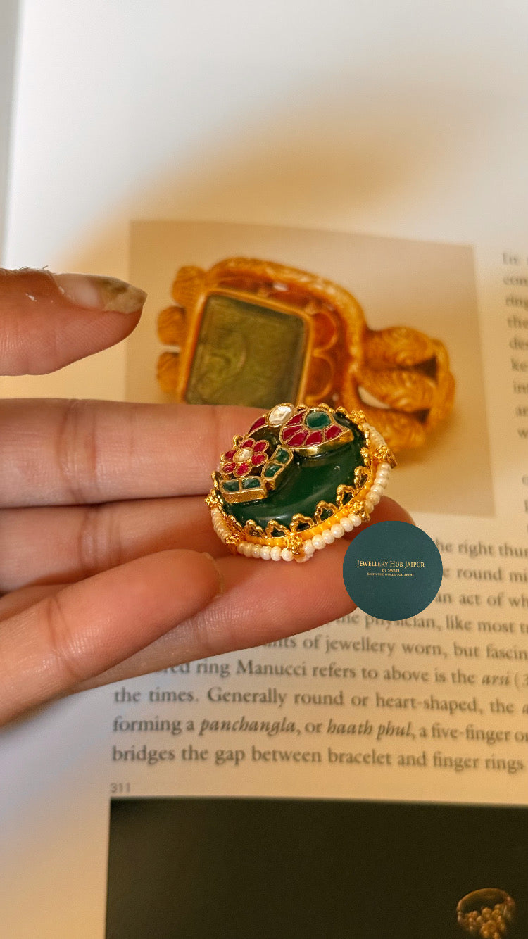 Emerald & Rani pink inlay adjustable ring