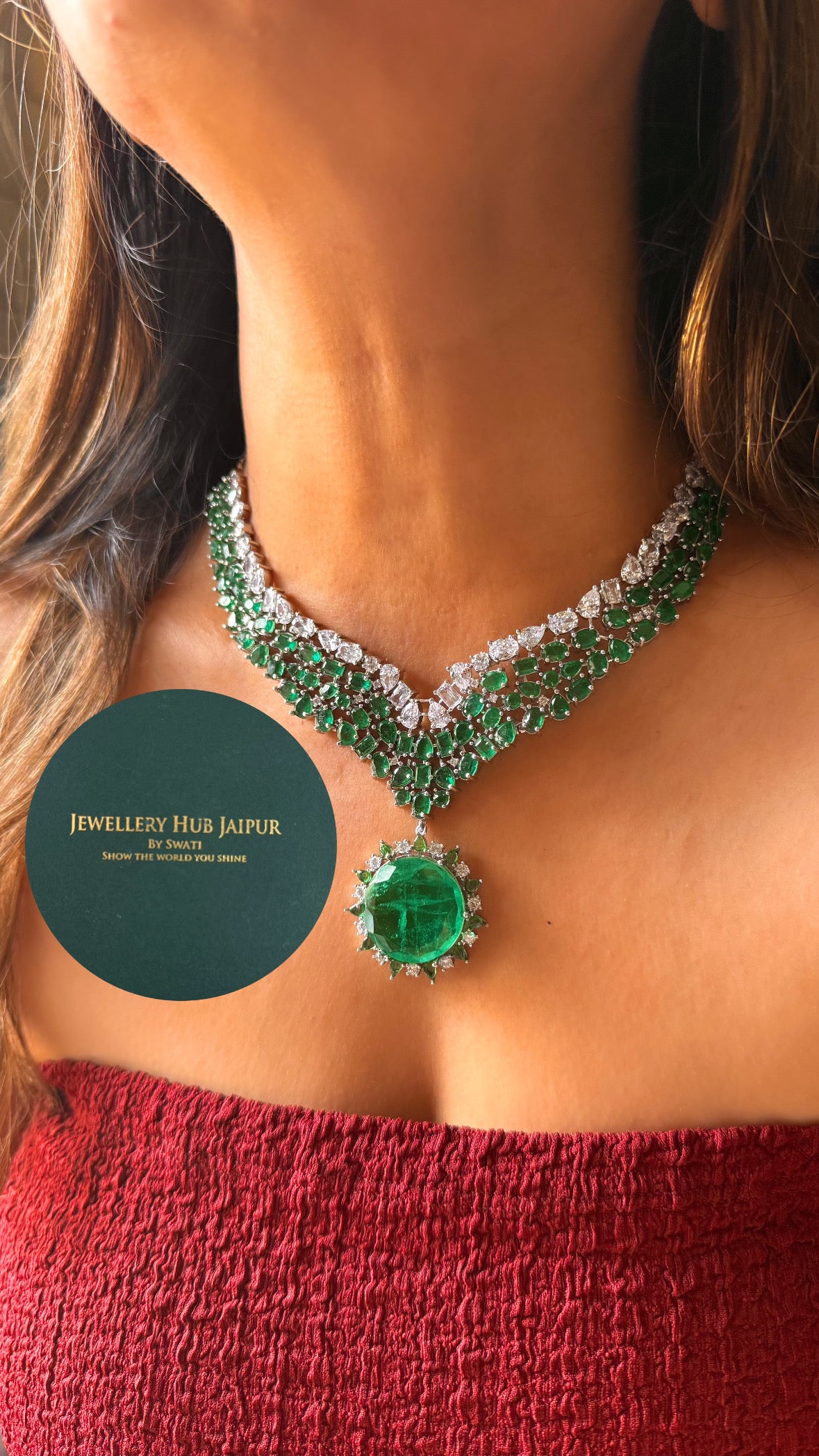 Emerald doublet cz emerald diamond collar set