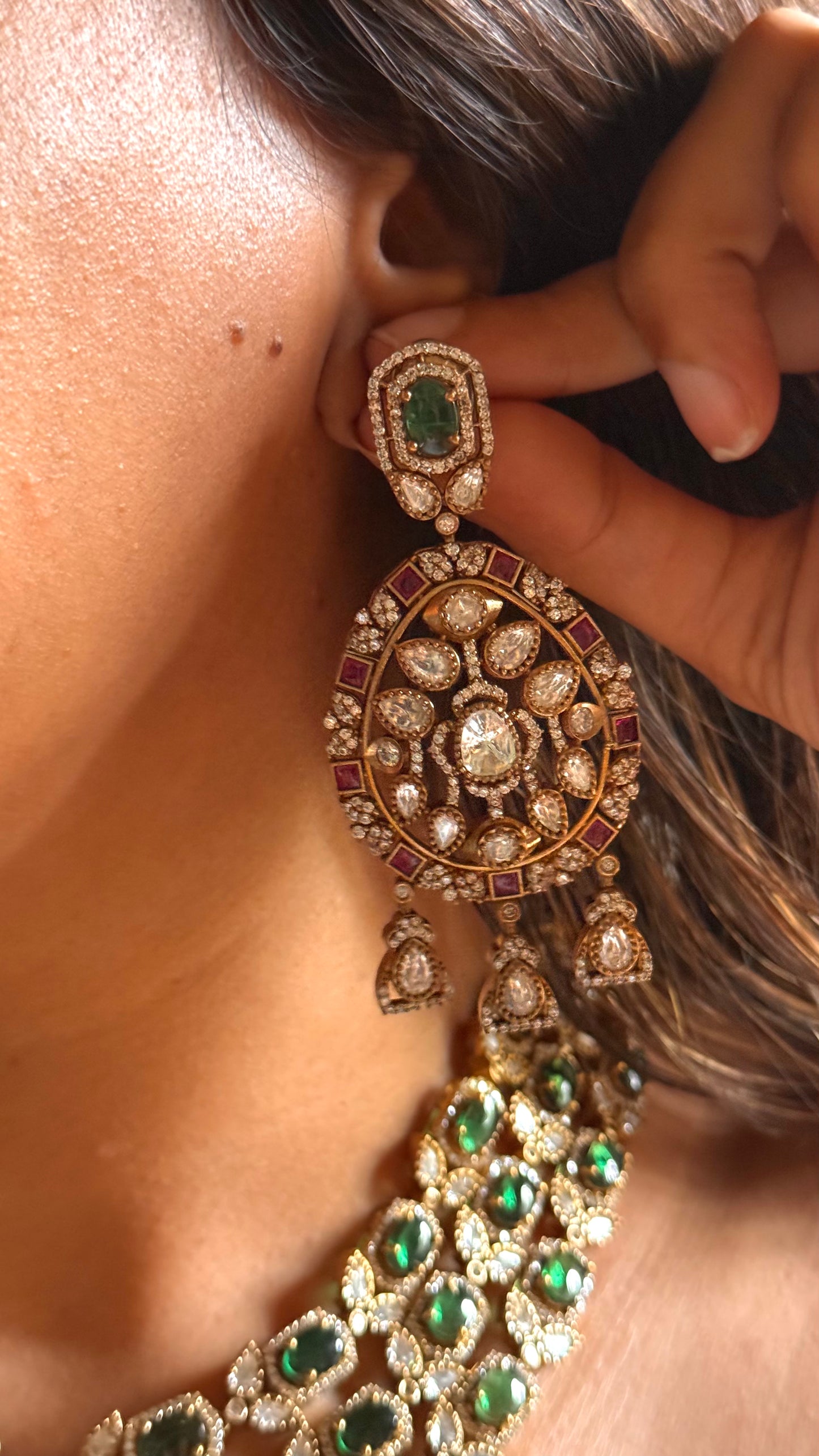 Emerald doublet moissanite 3 layer collar set