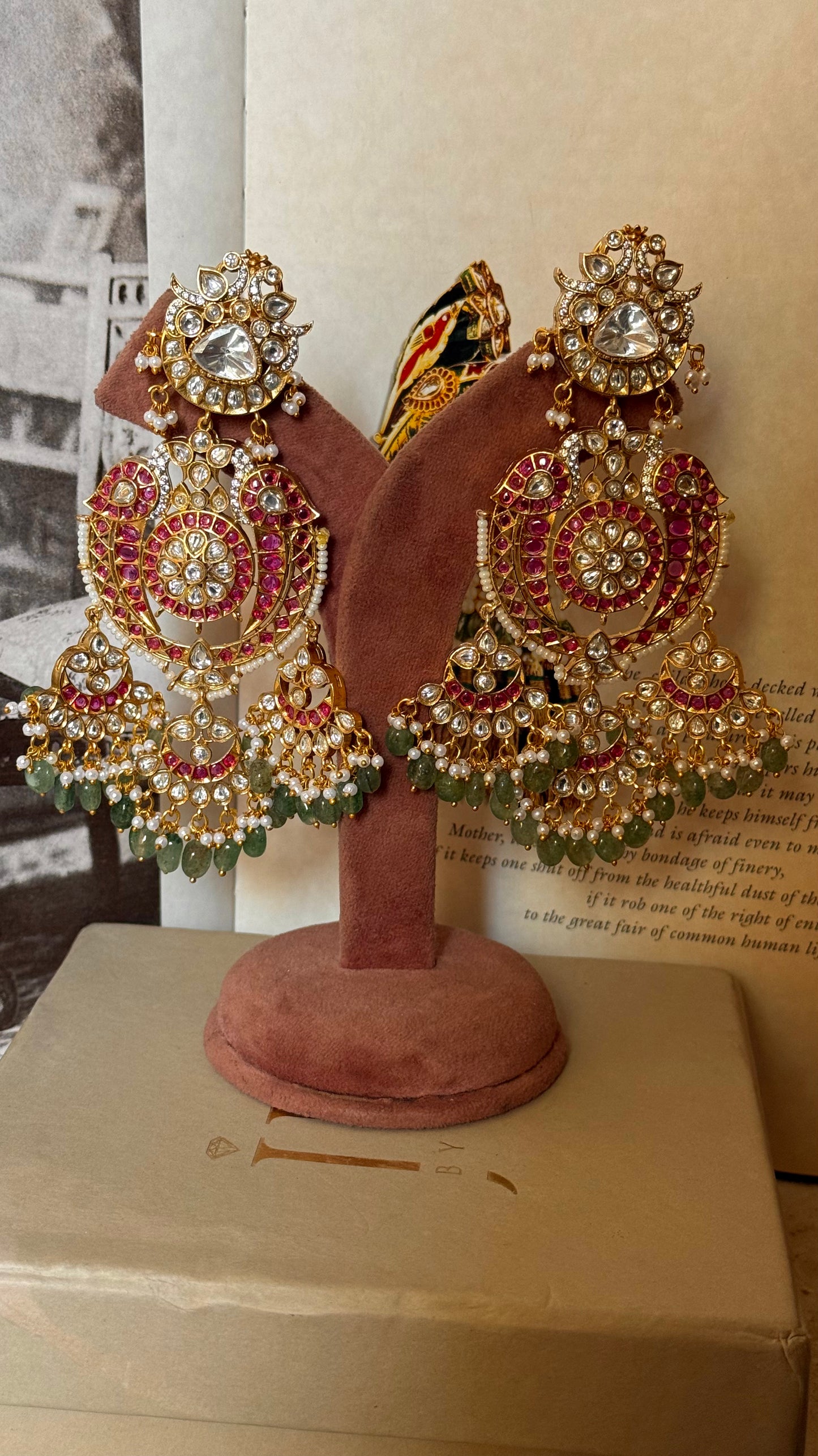 Mughal rajwada ruby with mint strawberry long Earrings