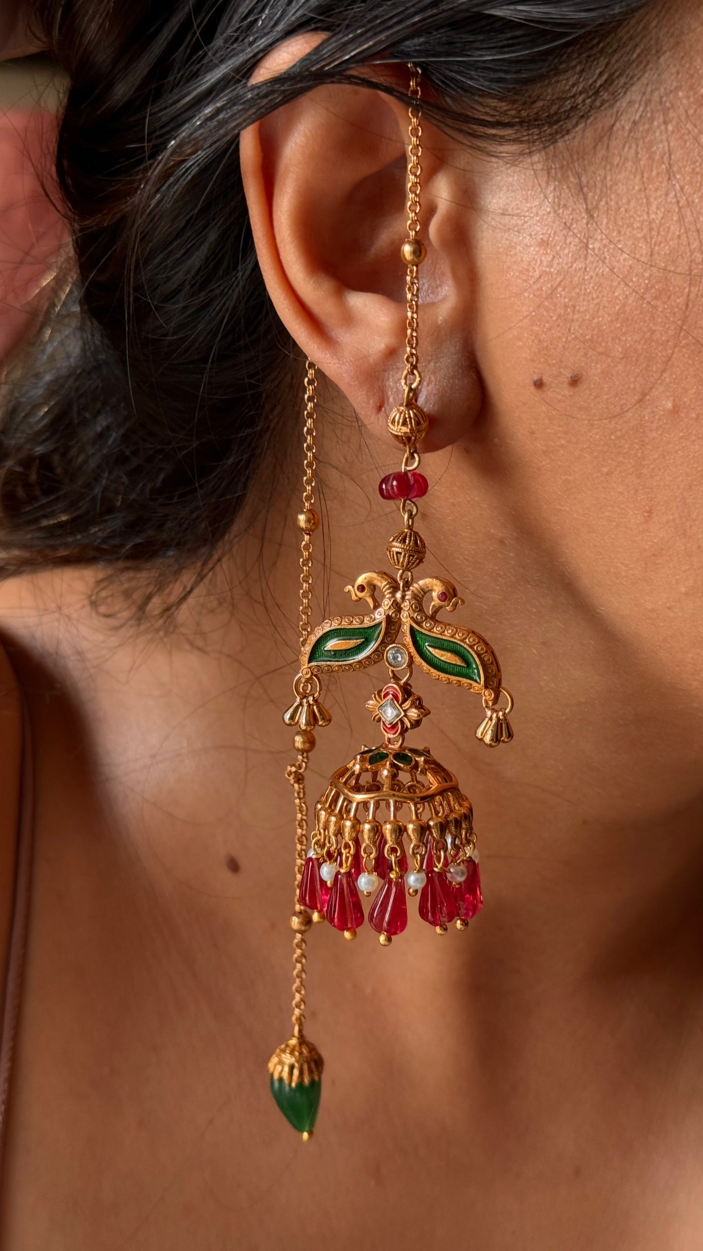 Ruby and emerald light weight, Rajwada jhumki