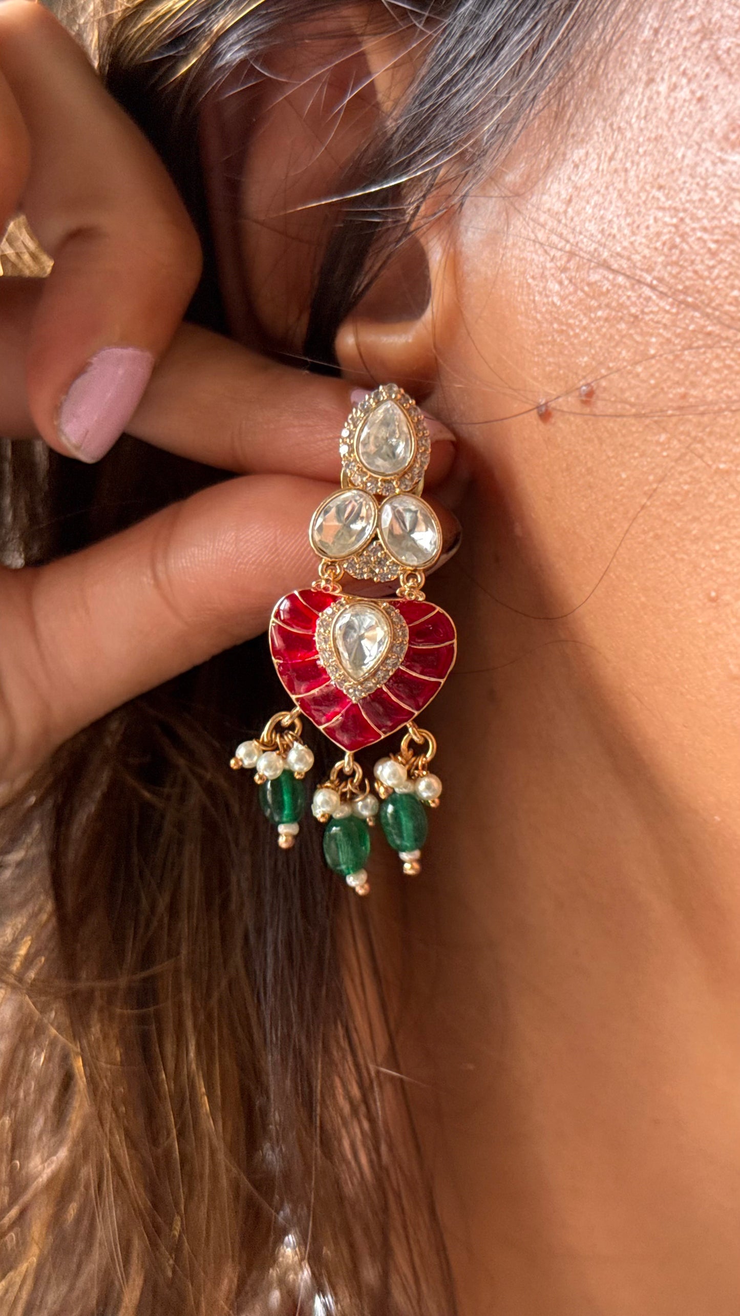 Rani pink ruby with emerald drops collar necklace