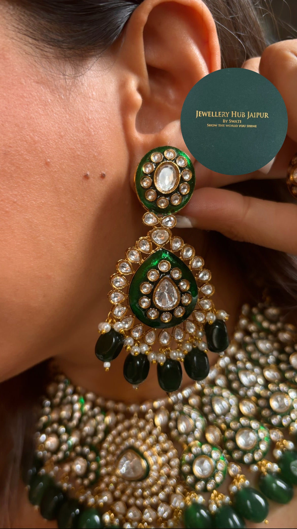 Emerald meenakari polki collar necklace set