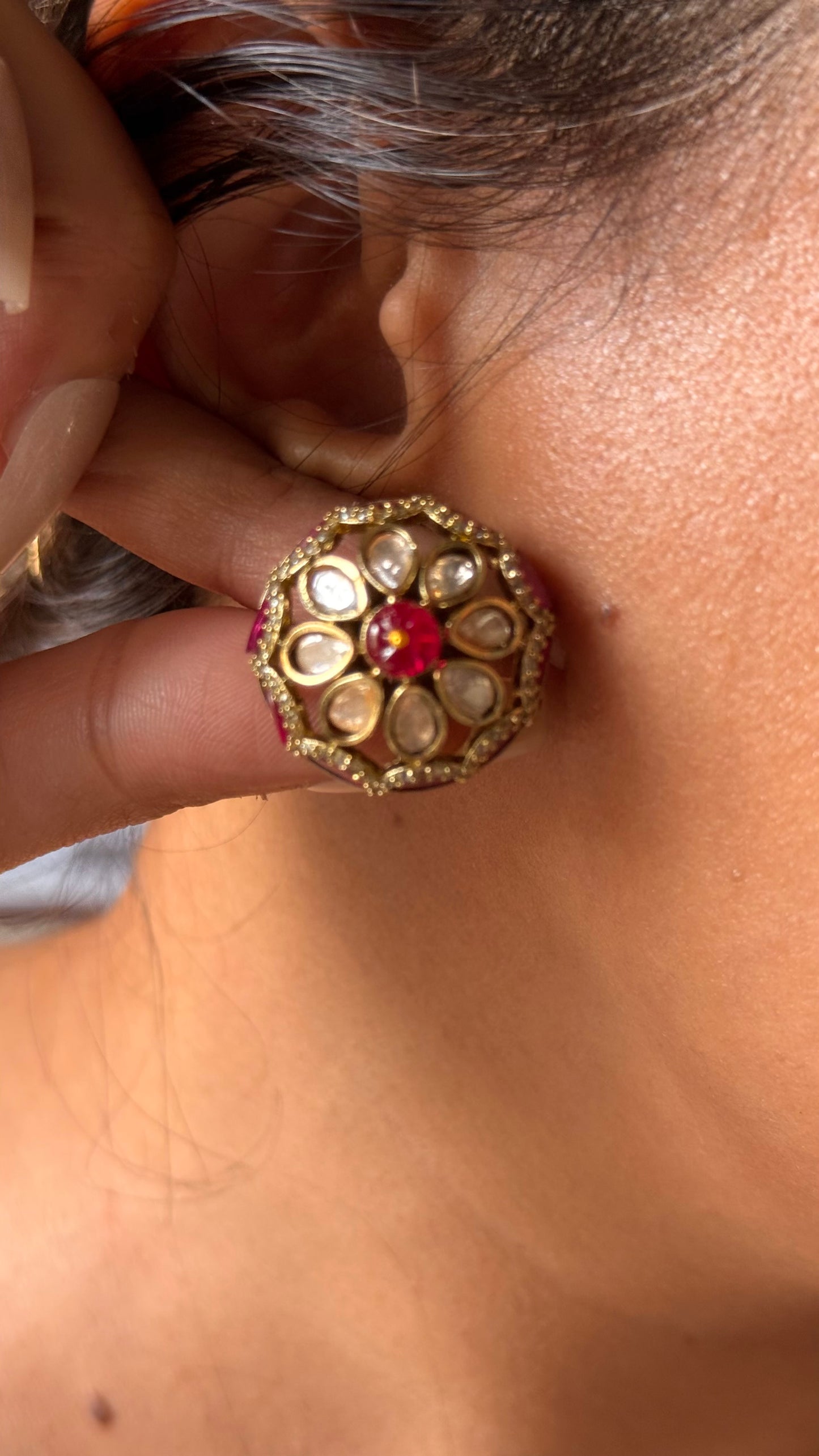 Sabyasachi inspired ruby floral with navratna meenakari Necklace