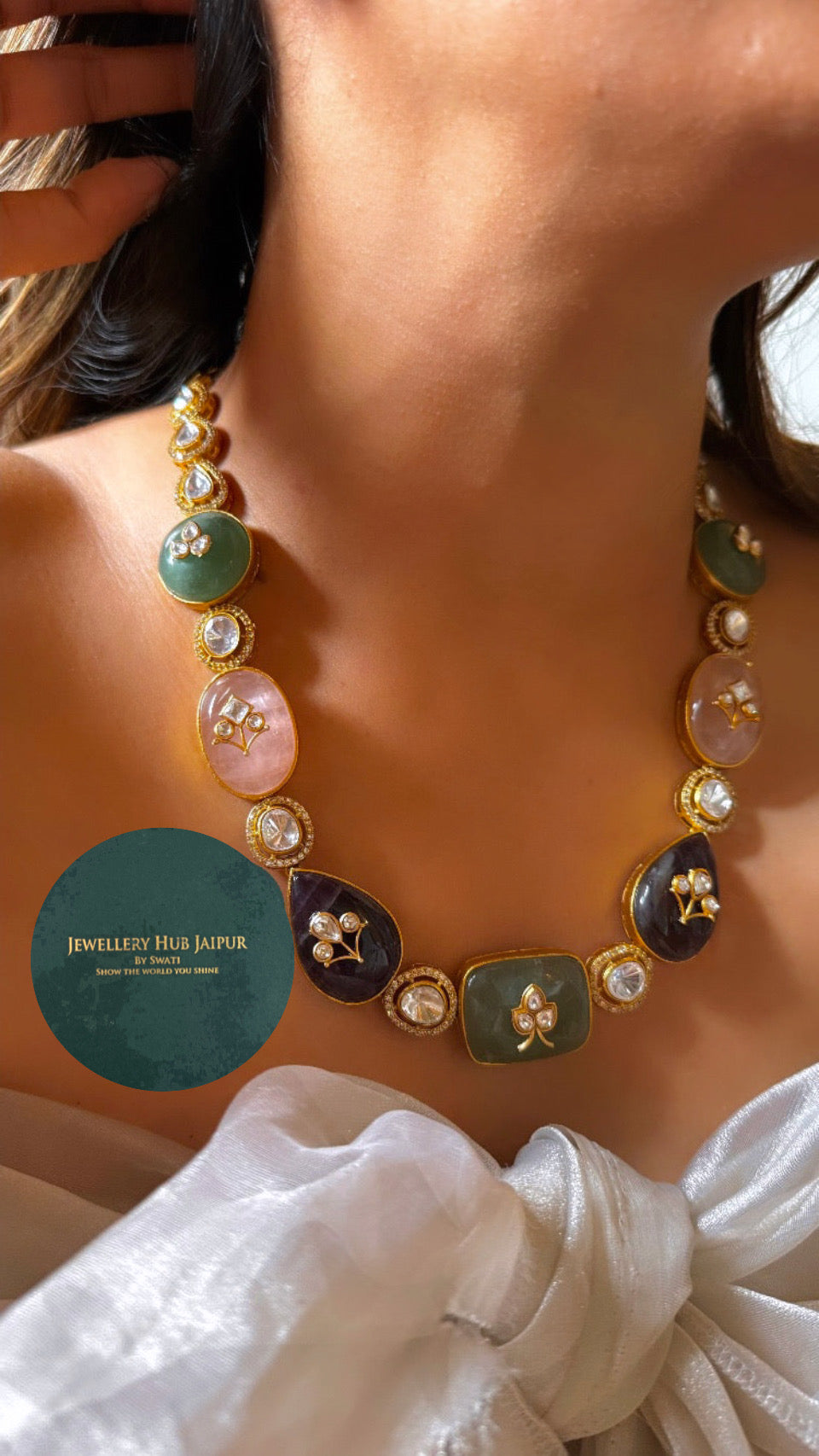 Navratna inlay carving collar set