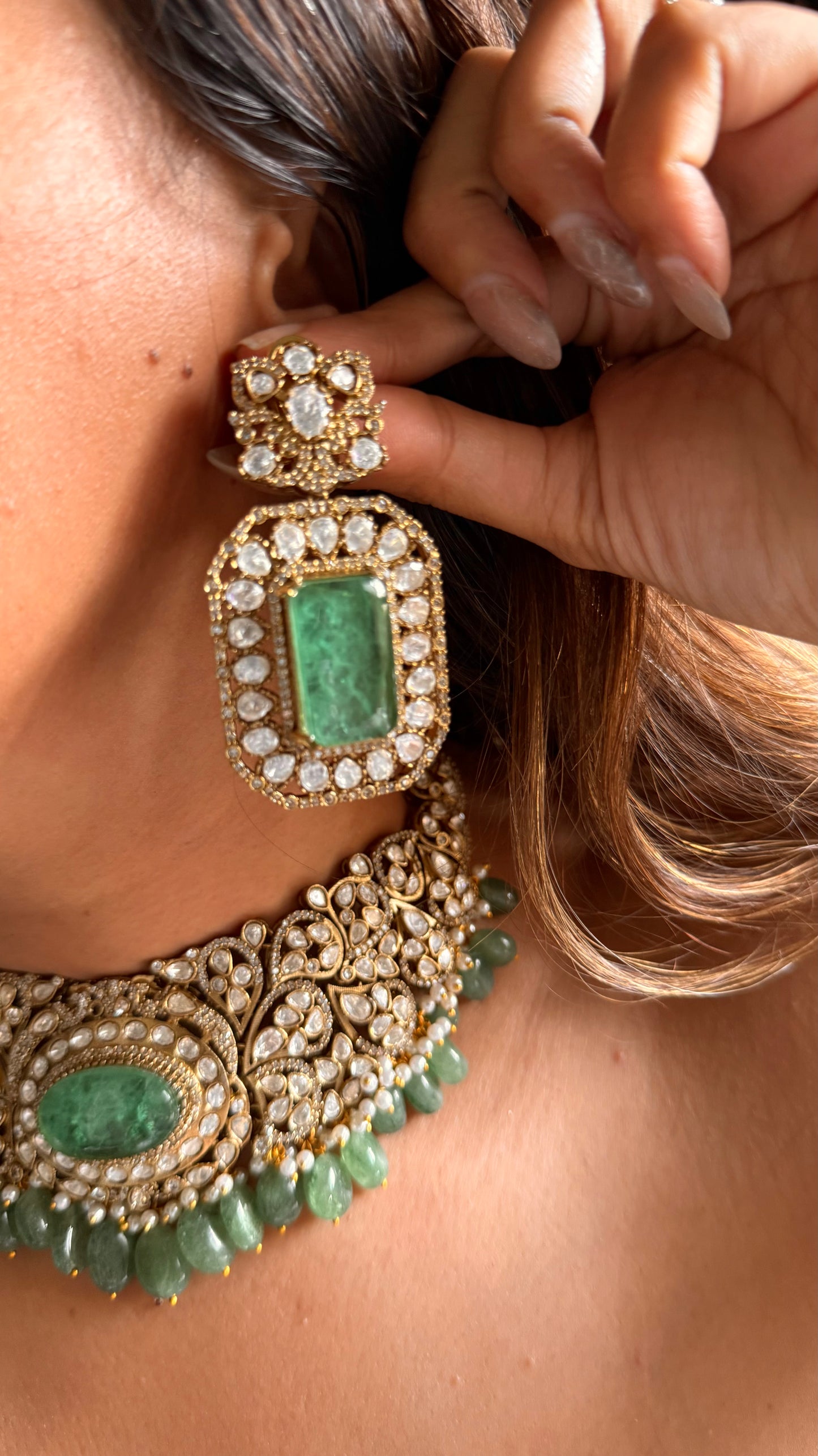 Manish Malhotra inspired Mint doublet moissanite choker set