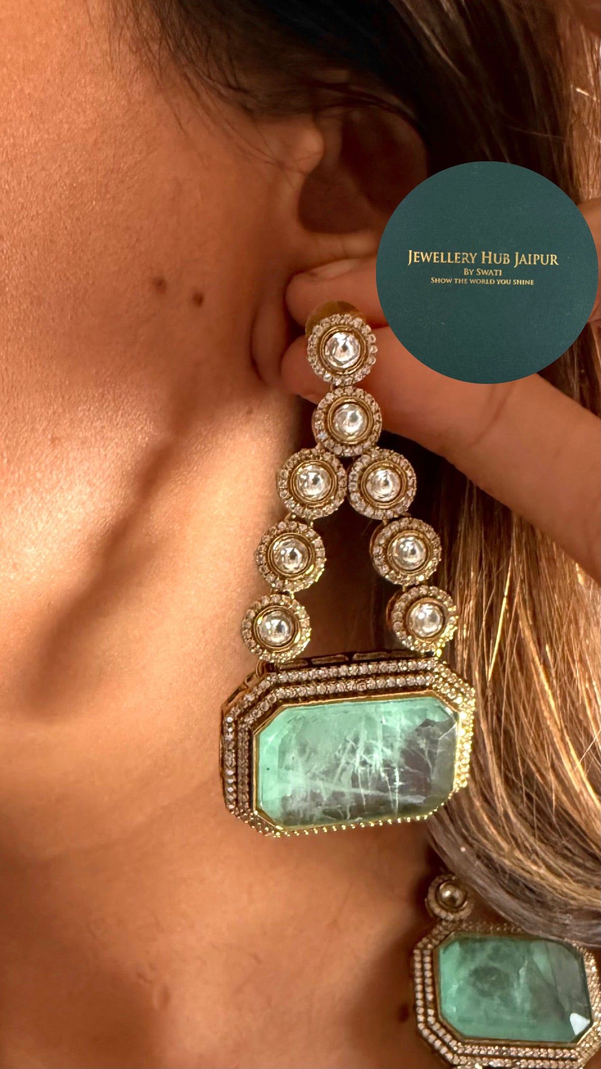 Chitra Mint doublet moissanite triple layer collar necklace