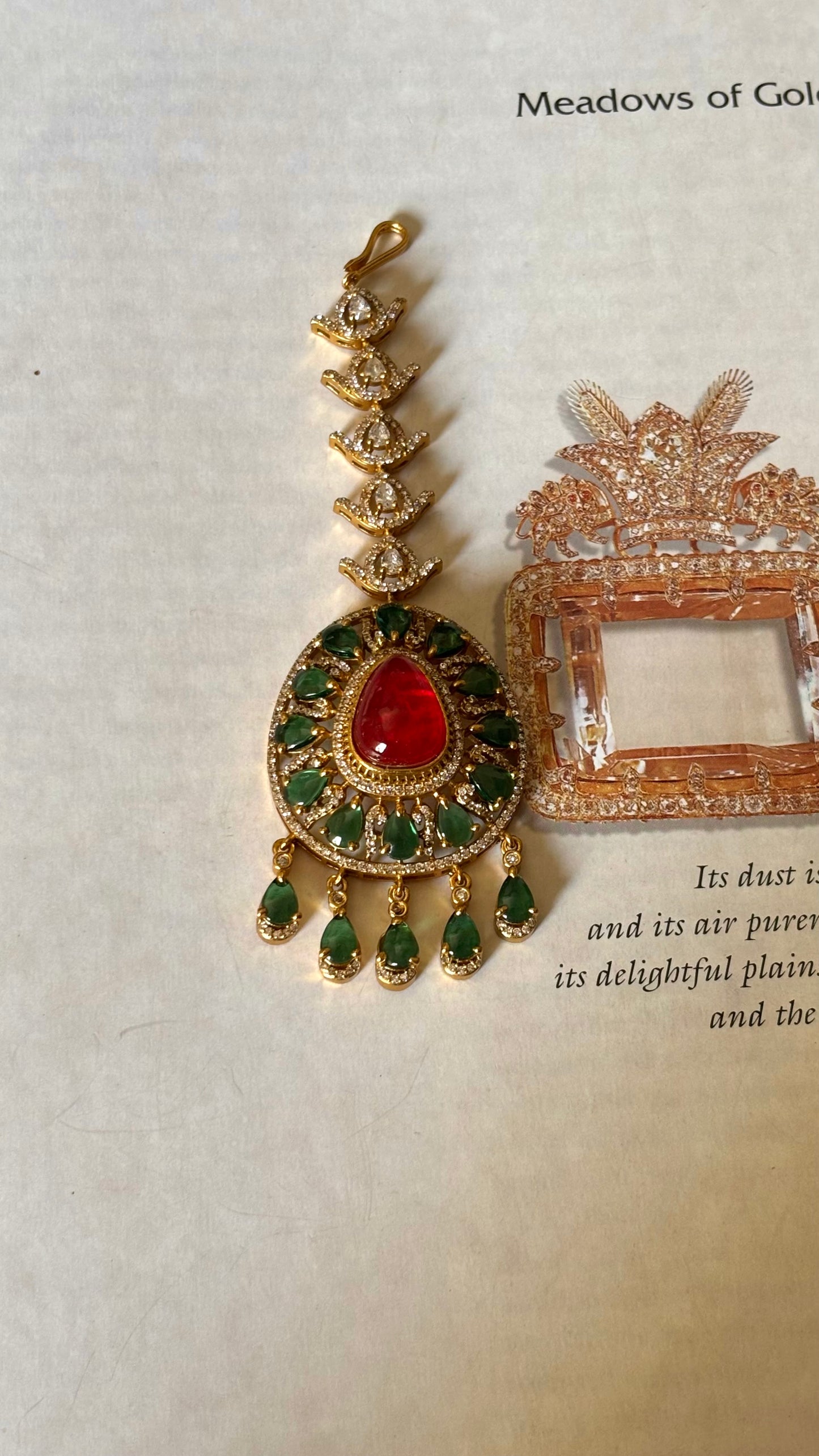 Ruby doublet with emerald polki Maangtika