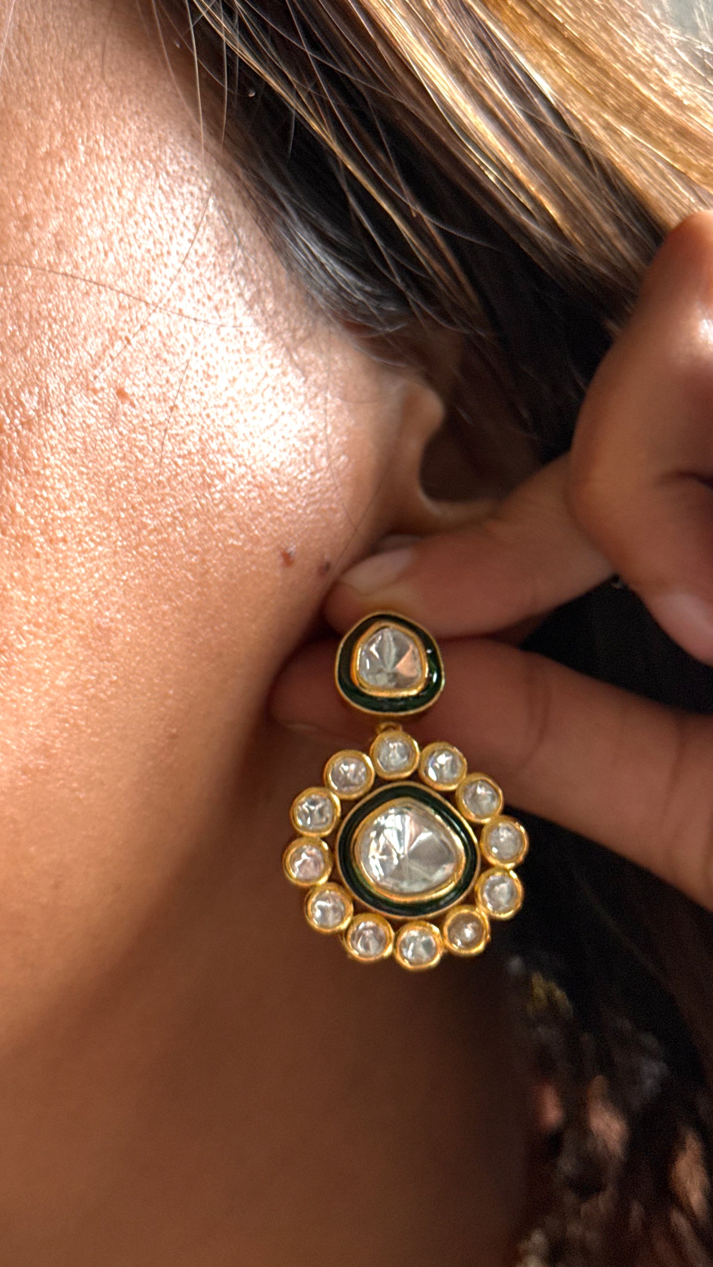 Emerald uncut polki meenakari designer dual line neckalce